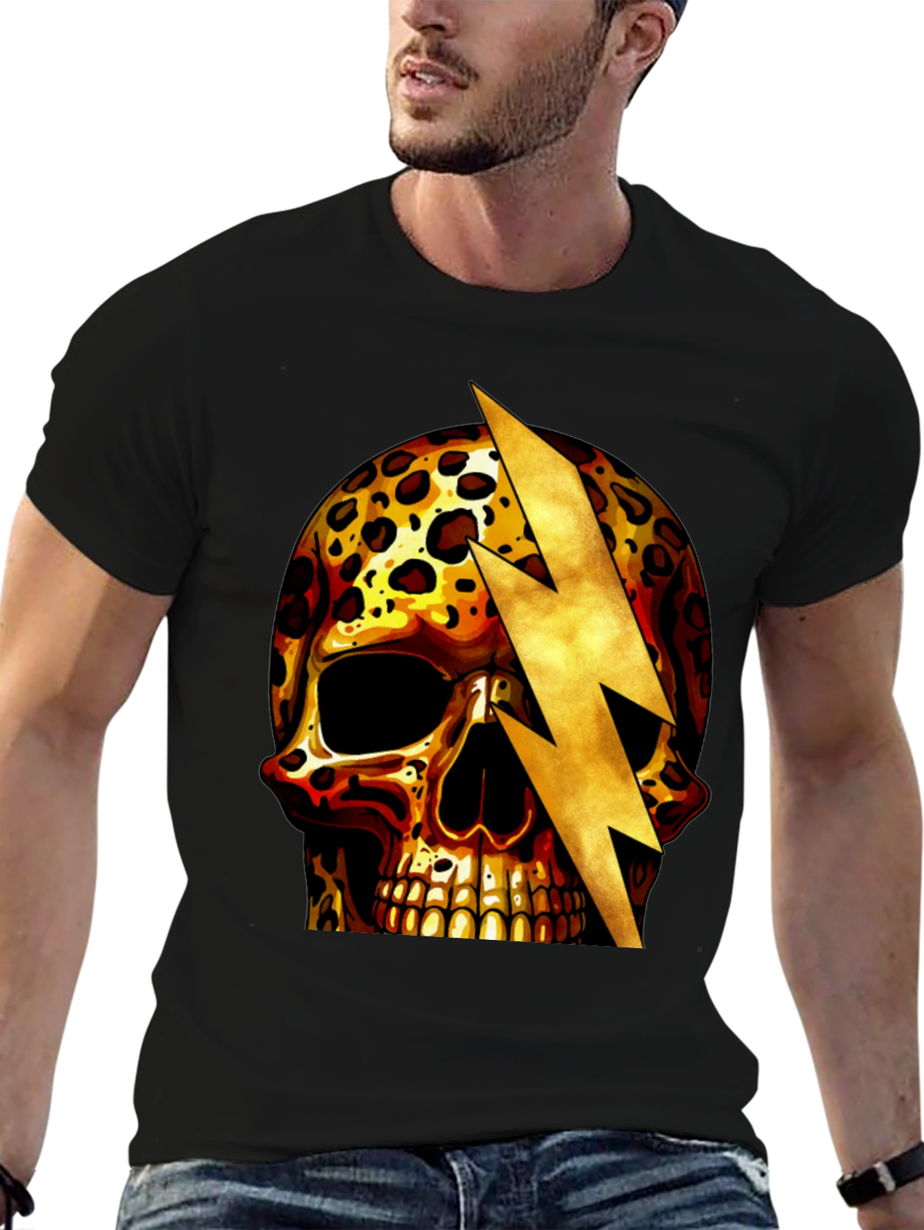 Leopard Skull Lightning Bolt Graphic Tee