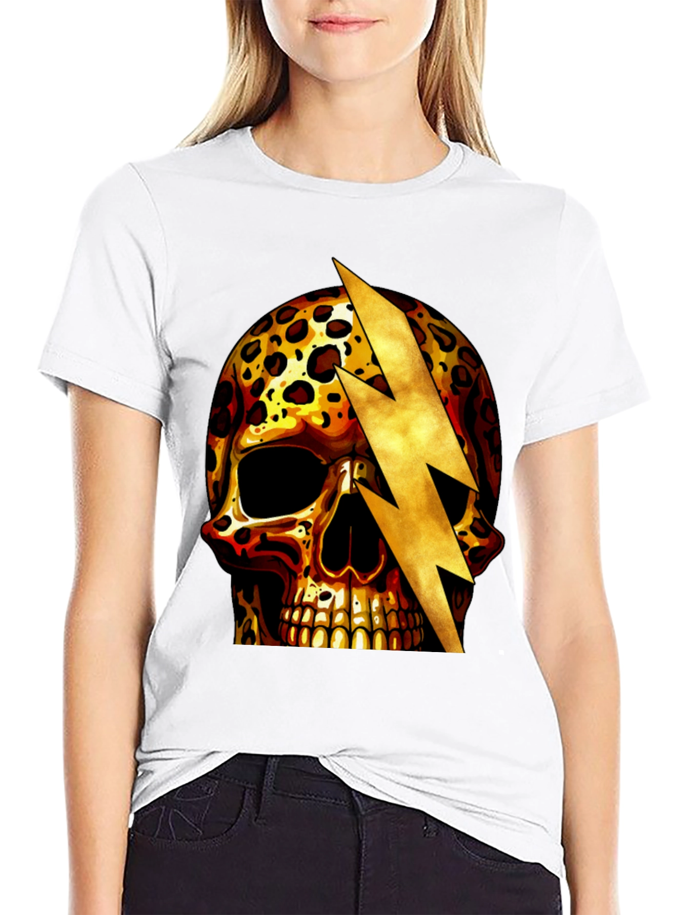 Leopard Skull Lightning Bolt Graphic Tee