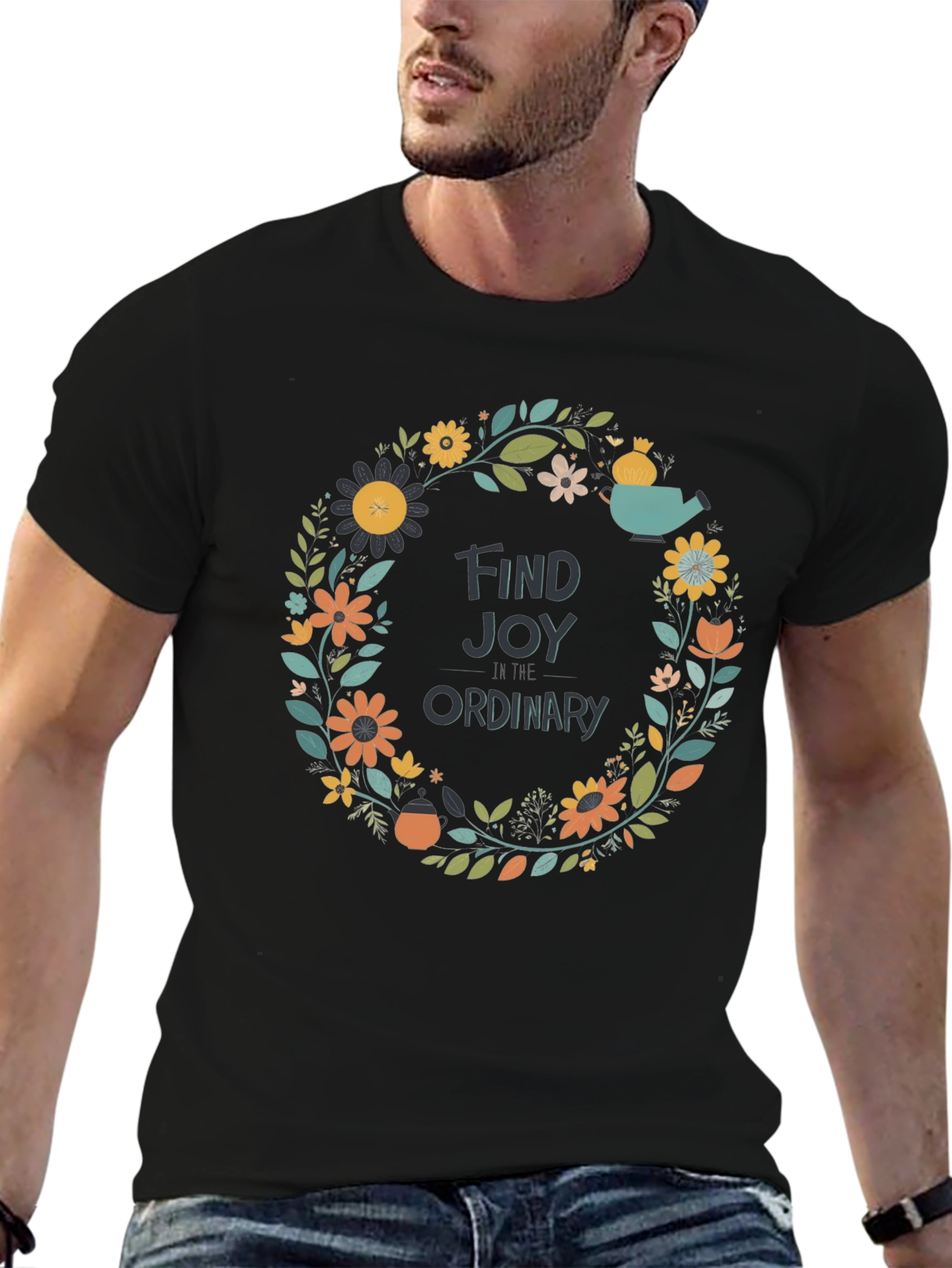 Find Joy T-Shirt - Floral Wreath Graphic Tee