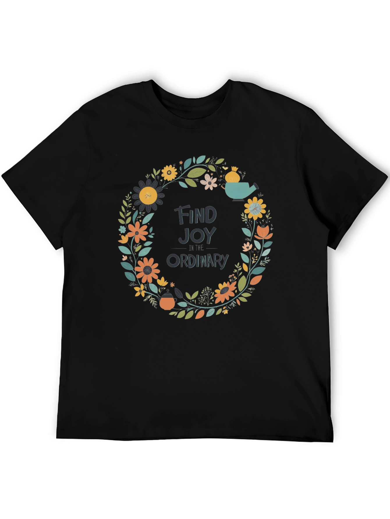 Find Joy T-Shirt - Floral Wreath Graphic Tee