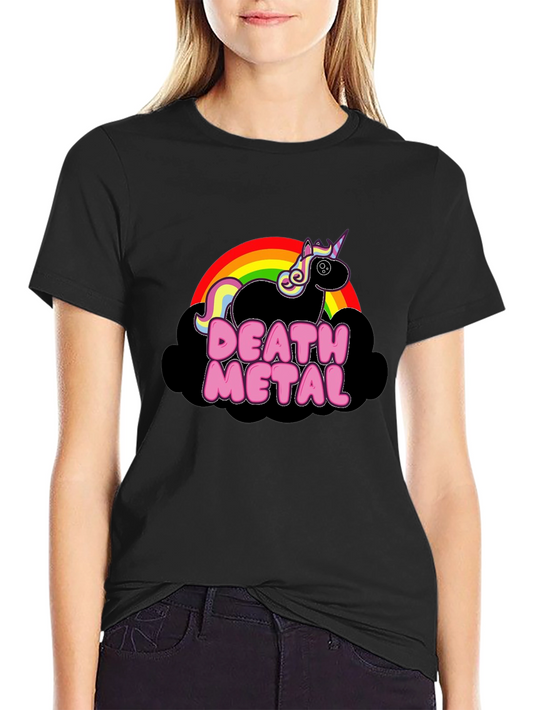 Death Metal Unicorn Black T-Shirt Rainbow Cloud Graphic Tee