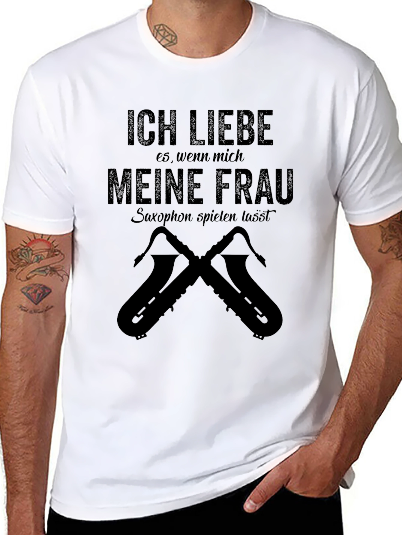 Ich Liebe Meine Frau Saxophone Mens Black T-Shirt