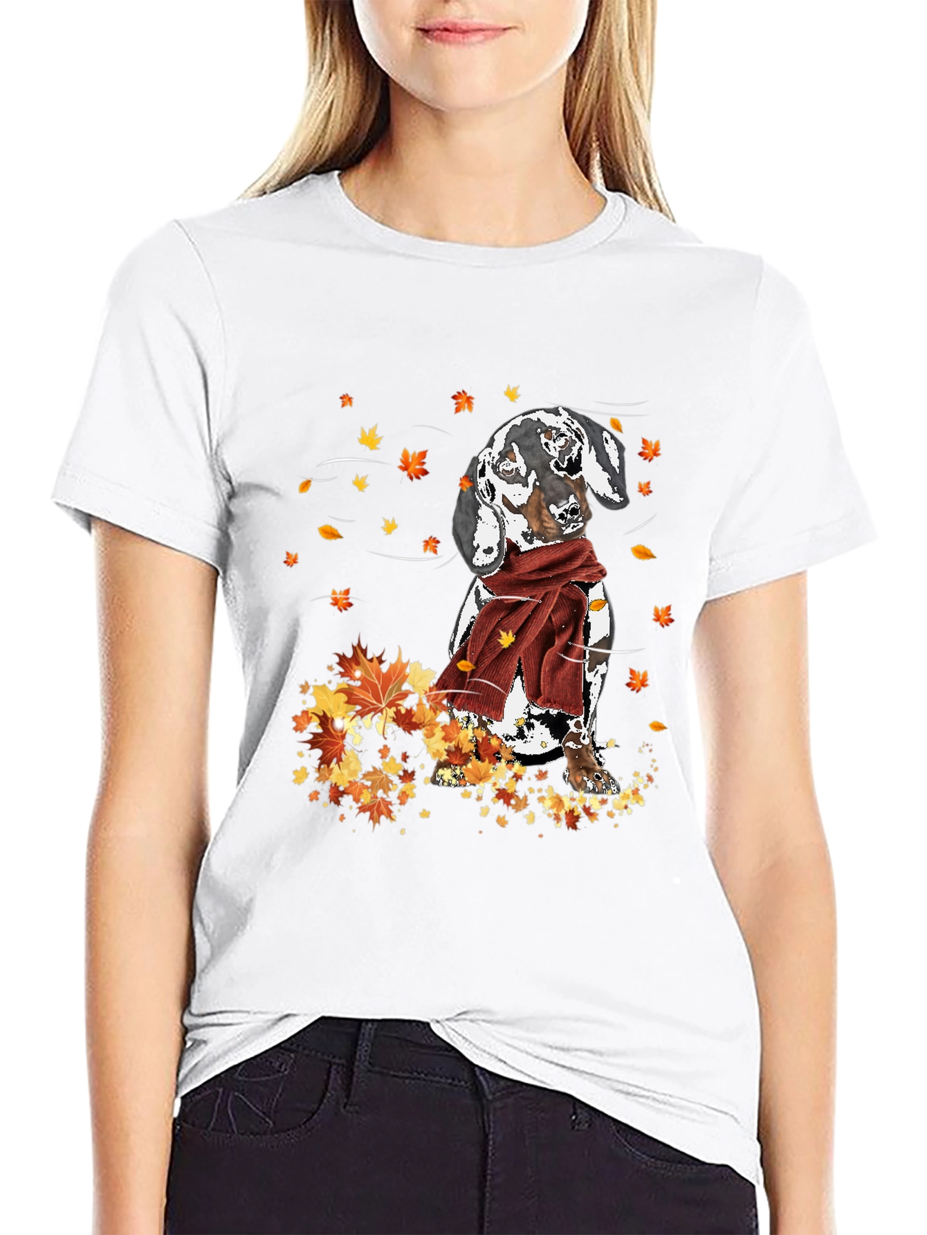 Dachshund Fall Leaves Graphic T-Shirt