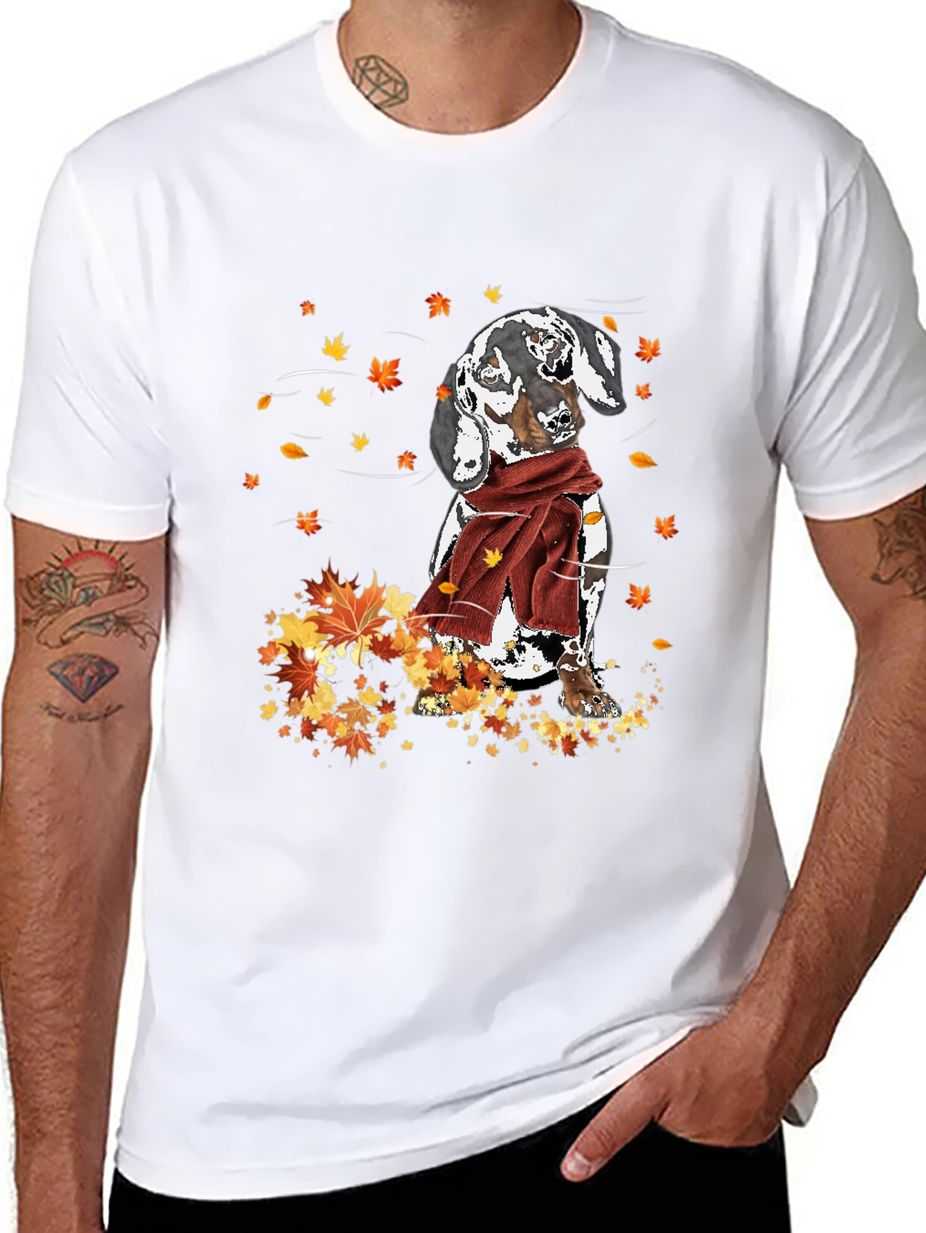 Dachshund Fall Leaves Graphic T-Shirt