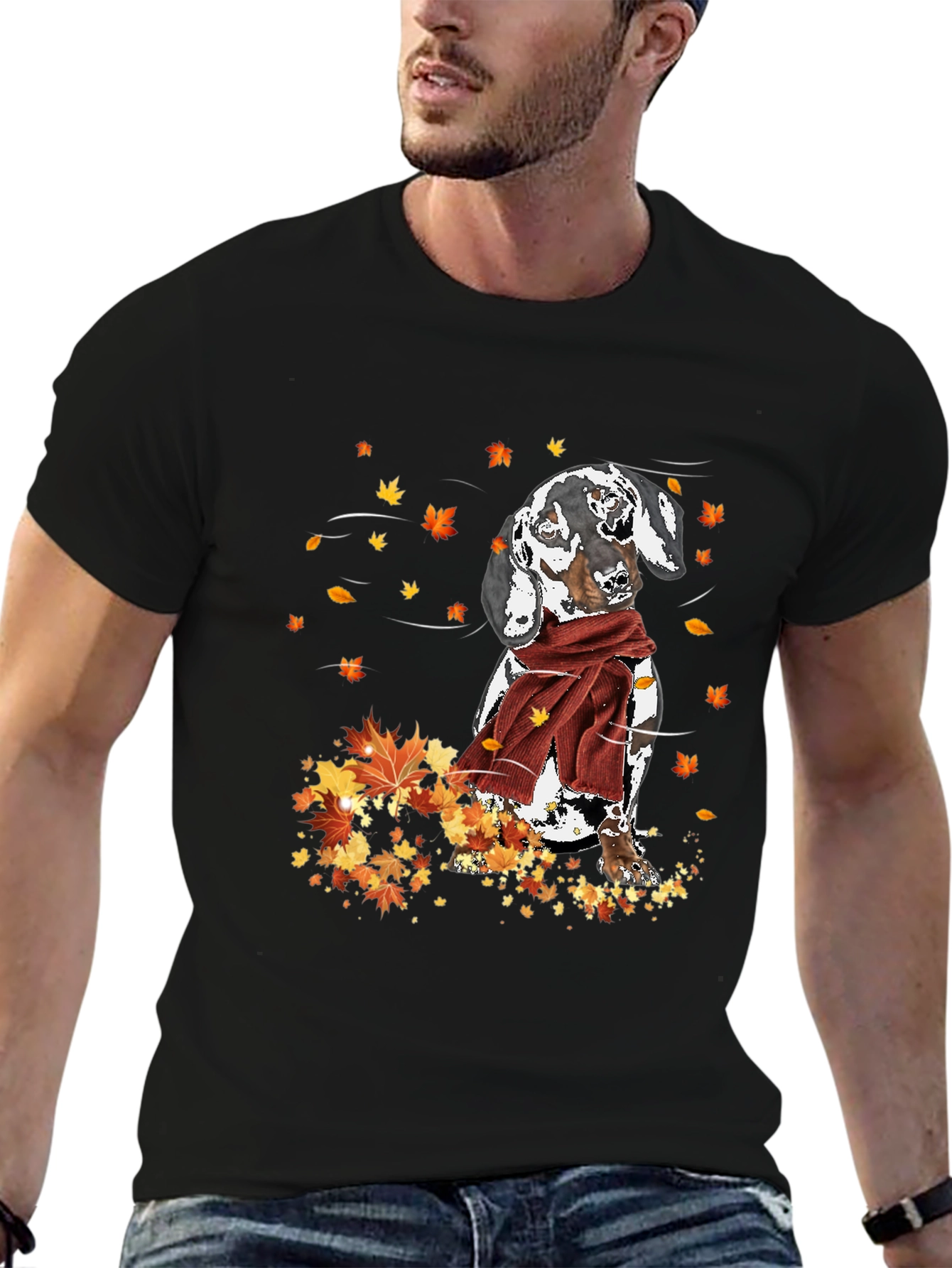 Dachshund Fall Leaves Graphic T-Shirt
