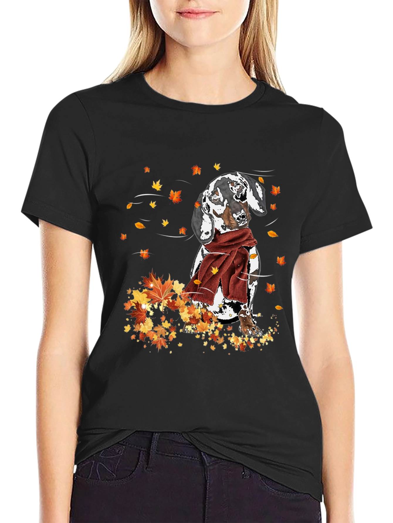Dachshund Fall Leaves Graphic T-Shirt