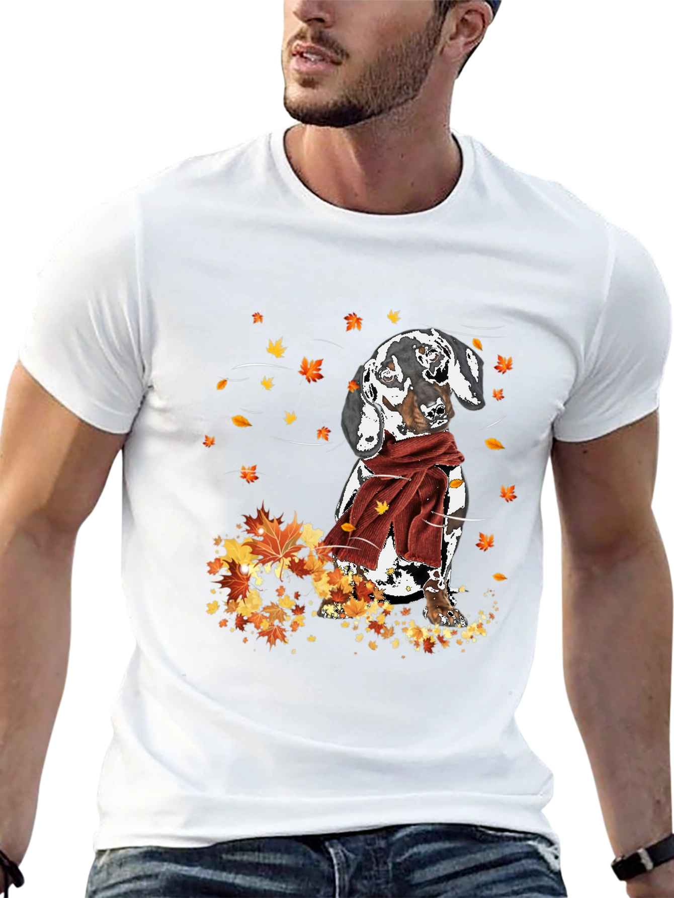 Dachshund Fall Leaves Graphic T-Shirt