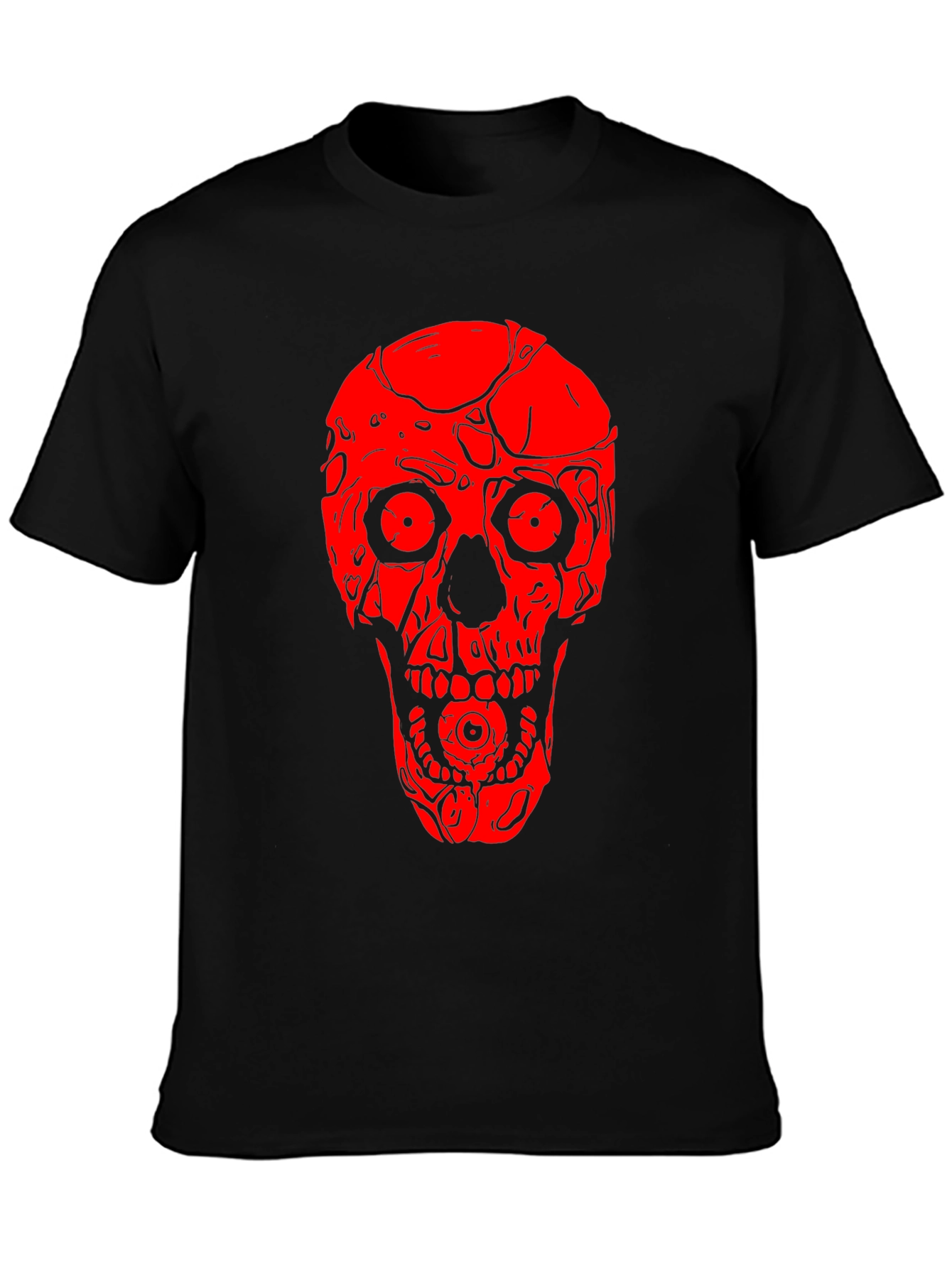 Skull Graphic Tee - Red on Black
