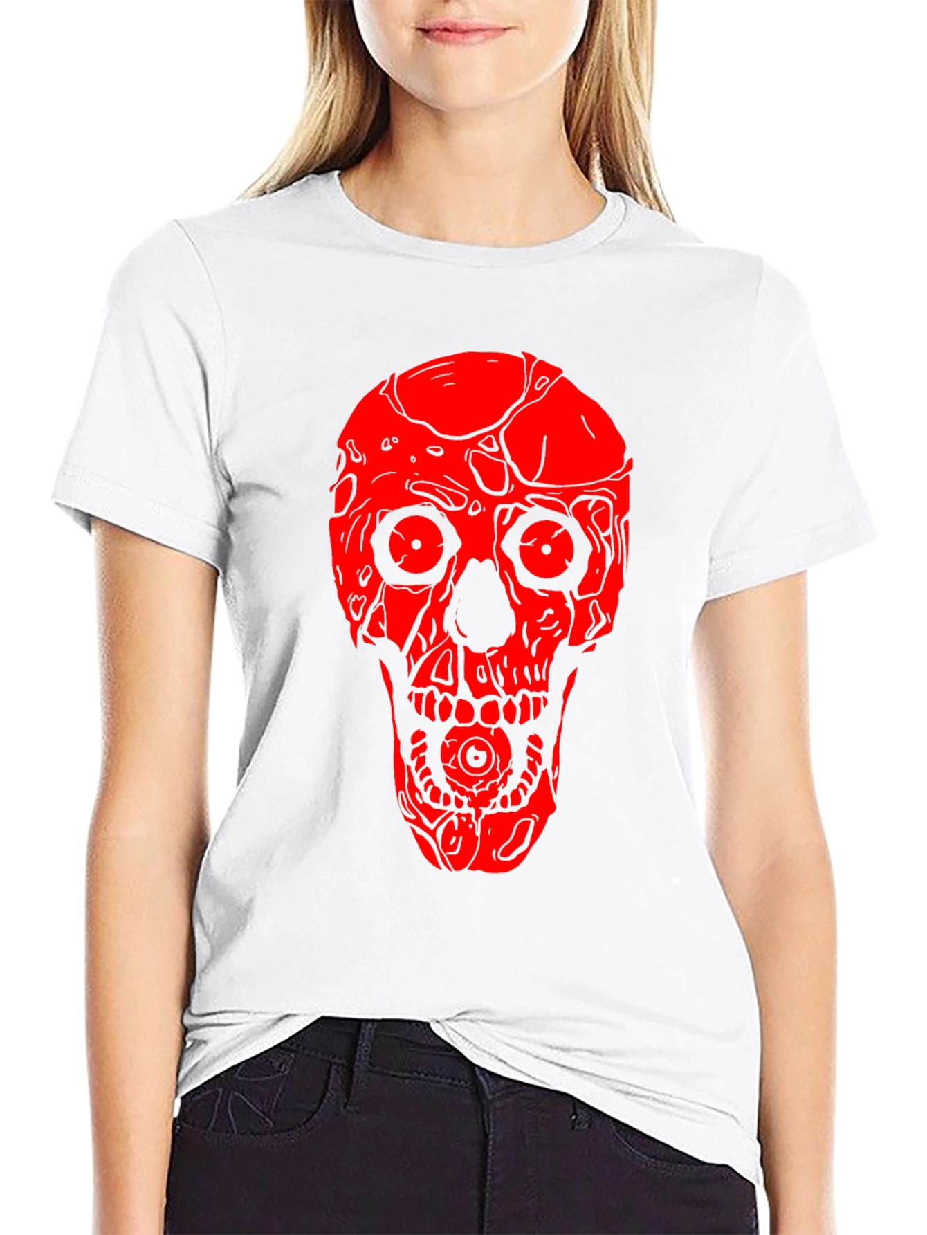 Skull Graphic Tee - Red on Black