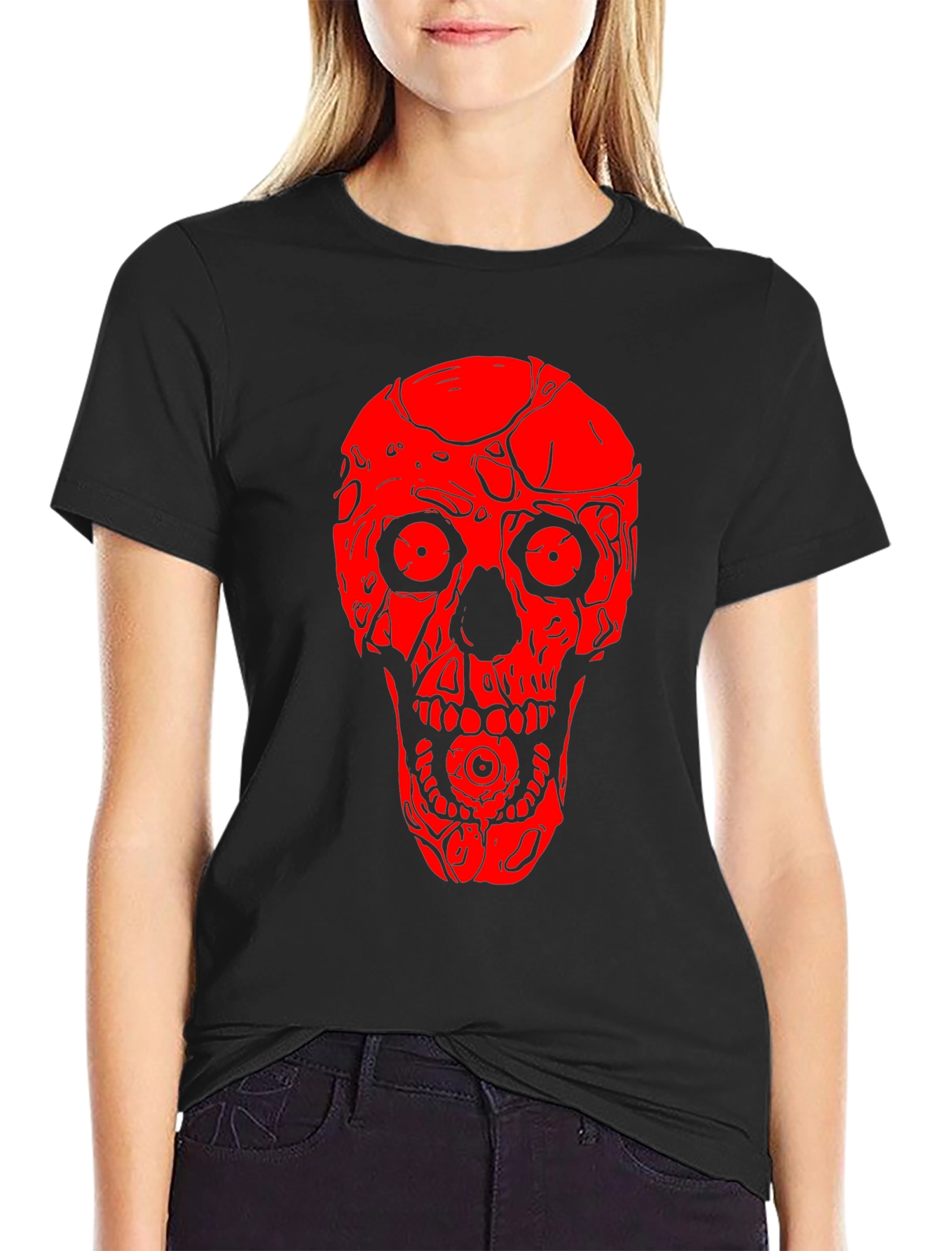 Skull Graphic Tee - Red on Black