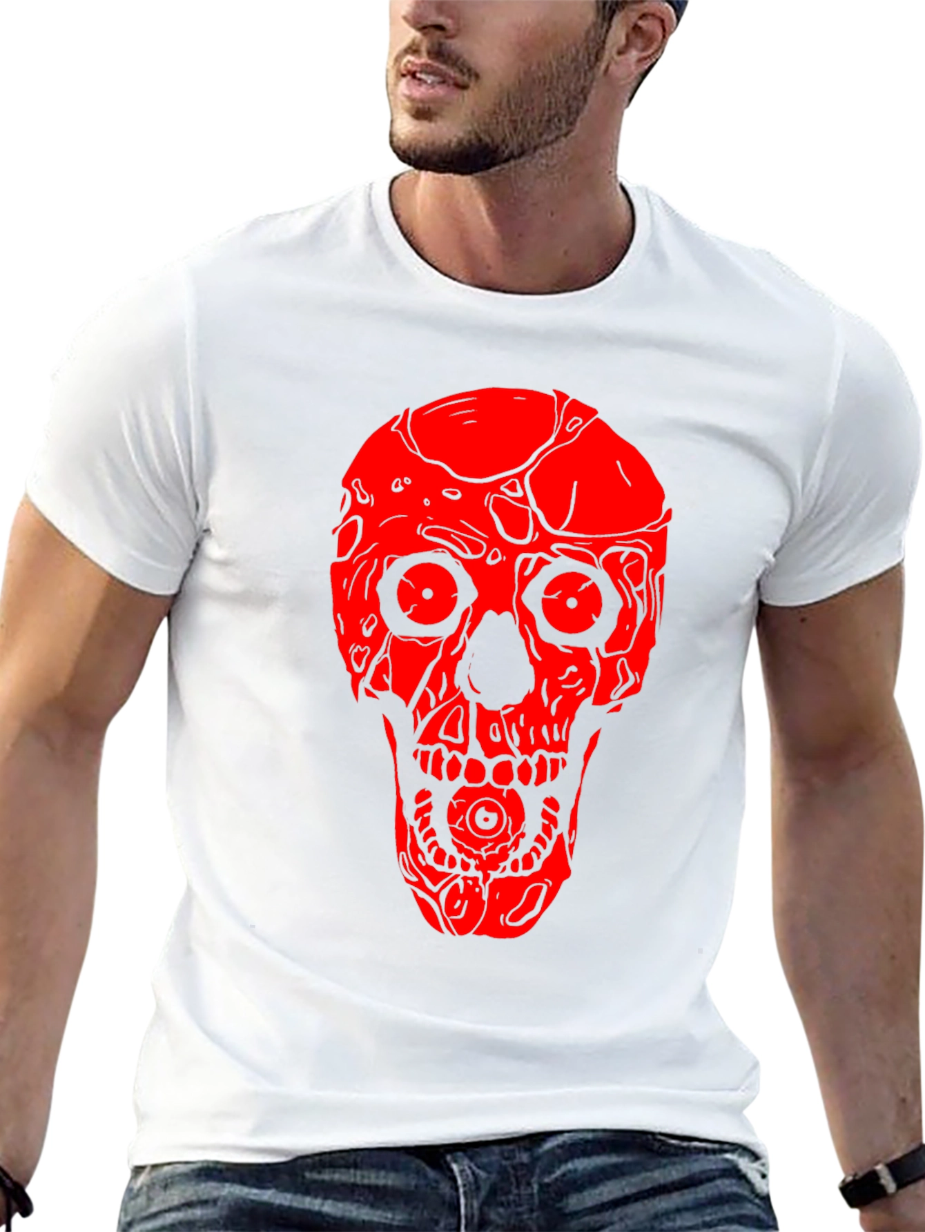 Skull Graphic Tee - Red on Black