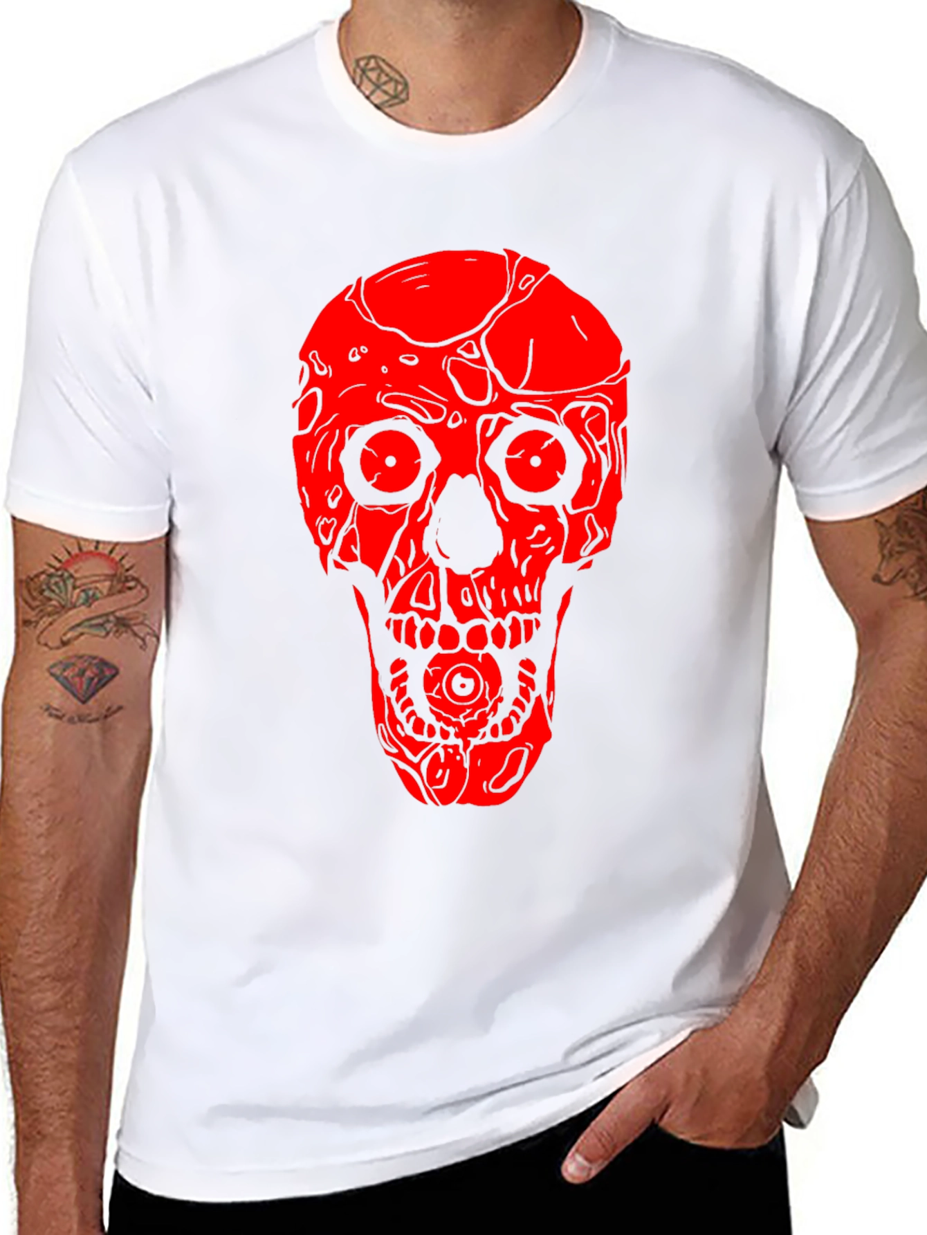 Skull Graphic Tee - Red on Black