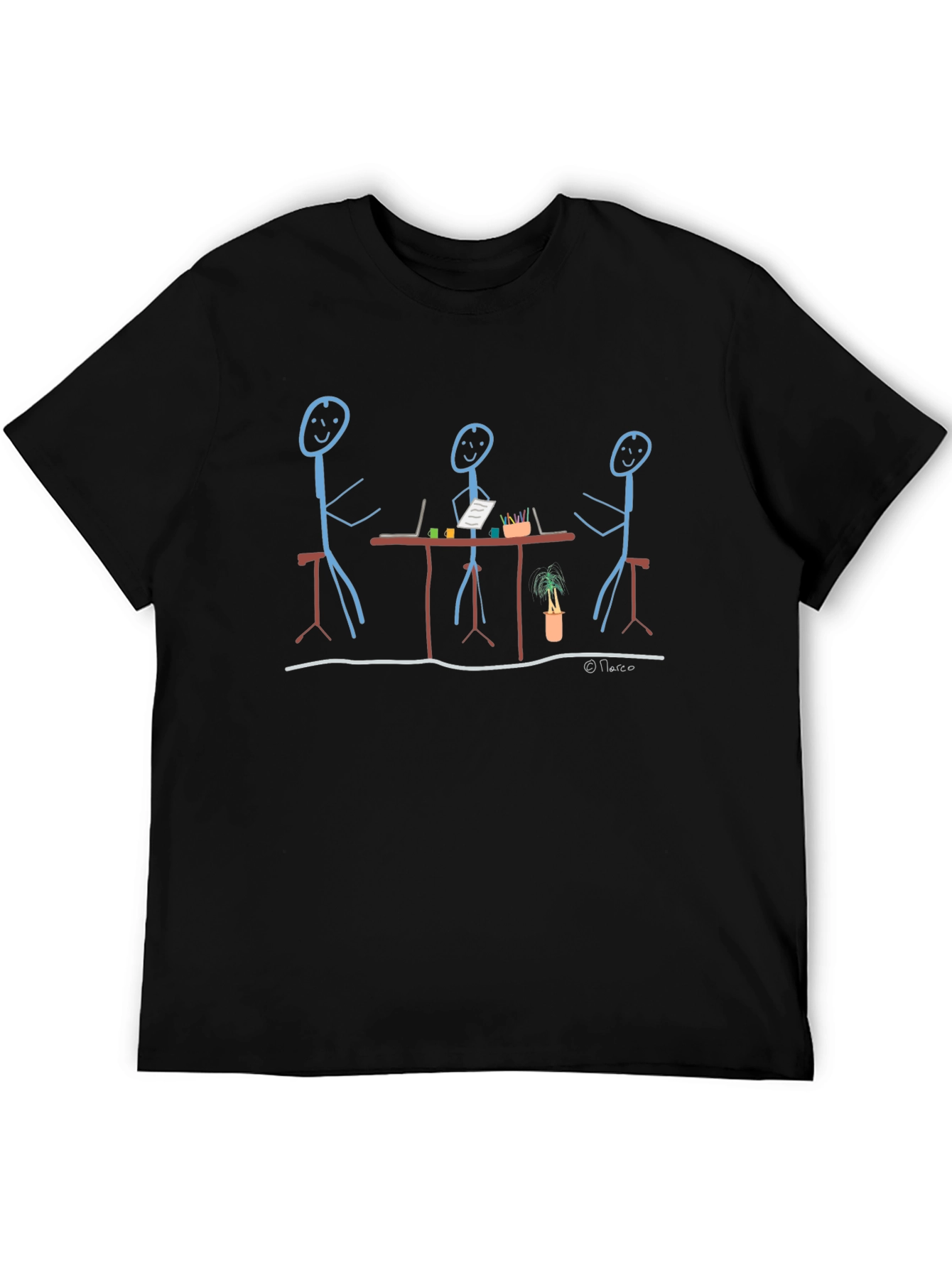 Funny Stick Figure Teamwork Black T-Shirt