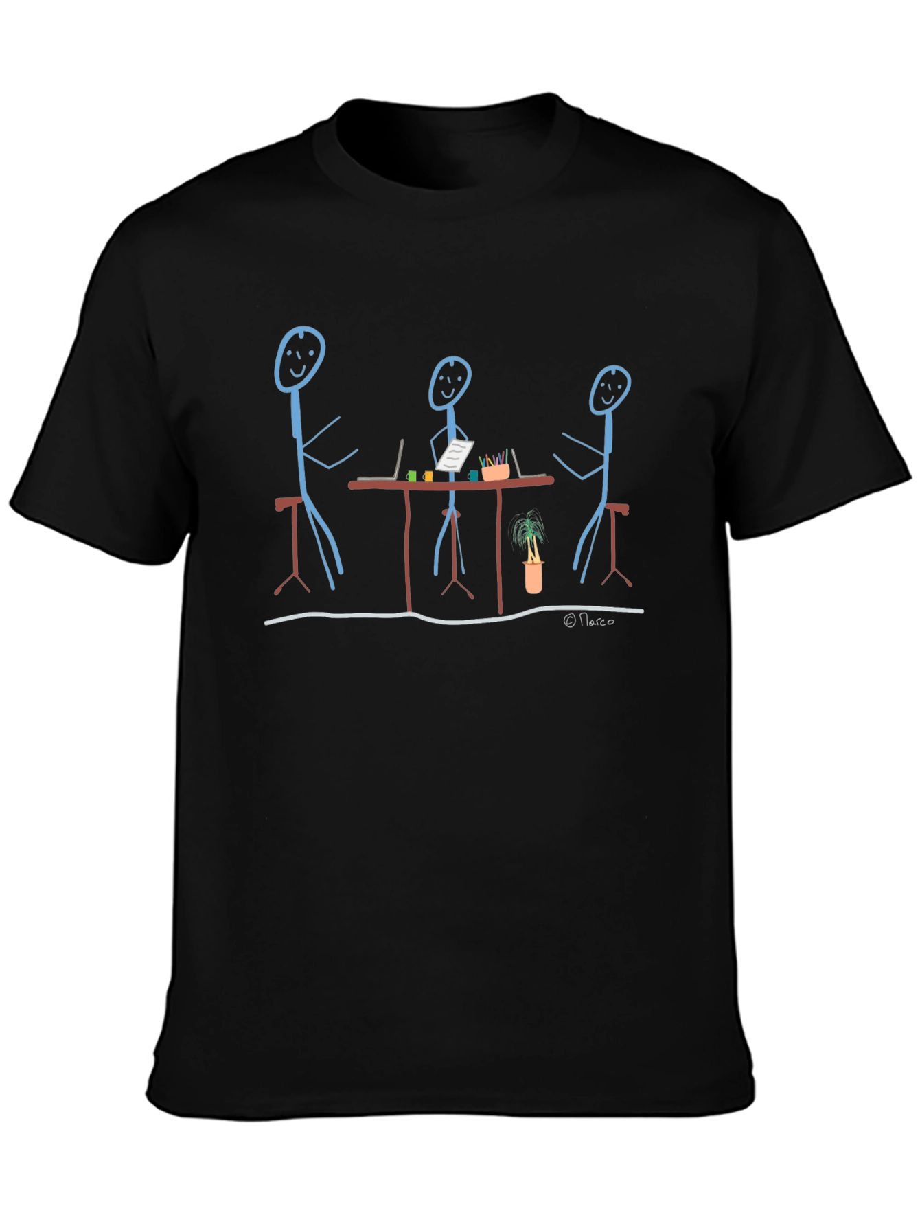 Funny Stick Figure Teamwork Black T-Shirt