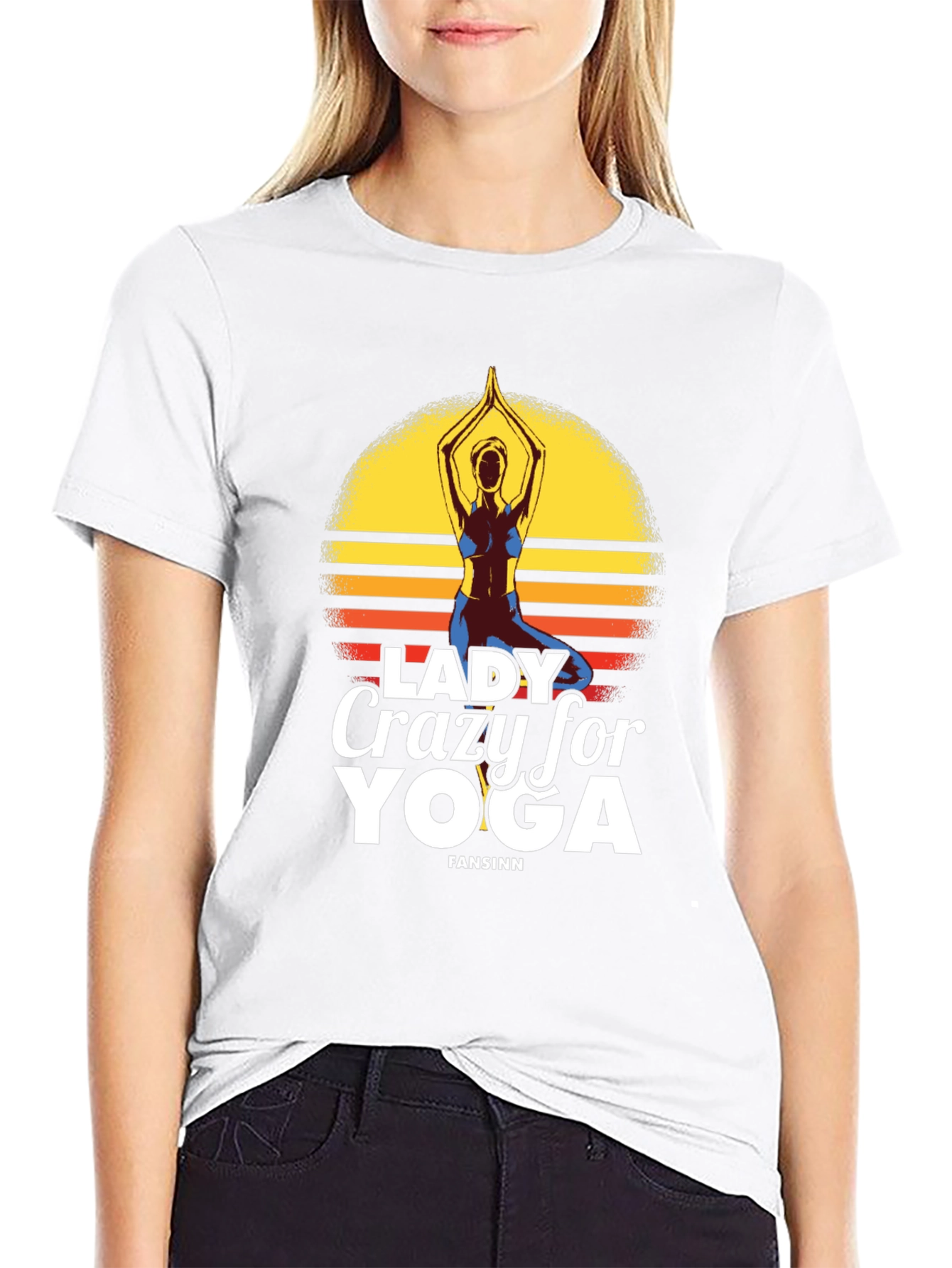 Lady Crazy For Yoga Black T-Shirt