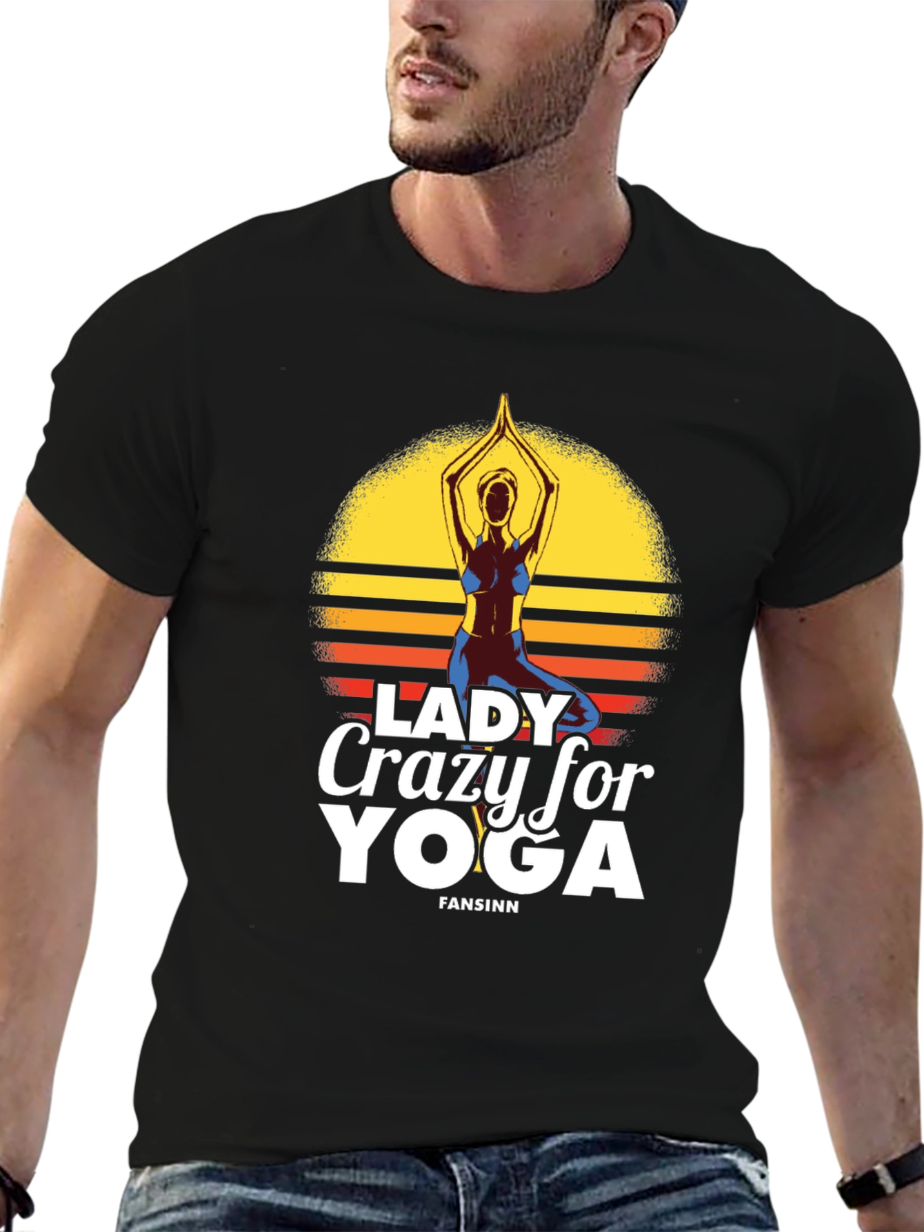 Lady Crazy For Yoga Black T-Shirt