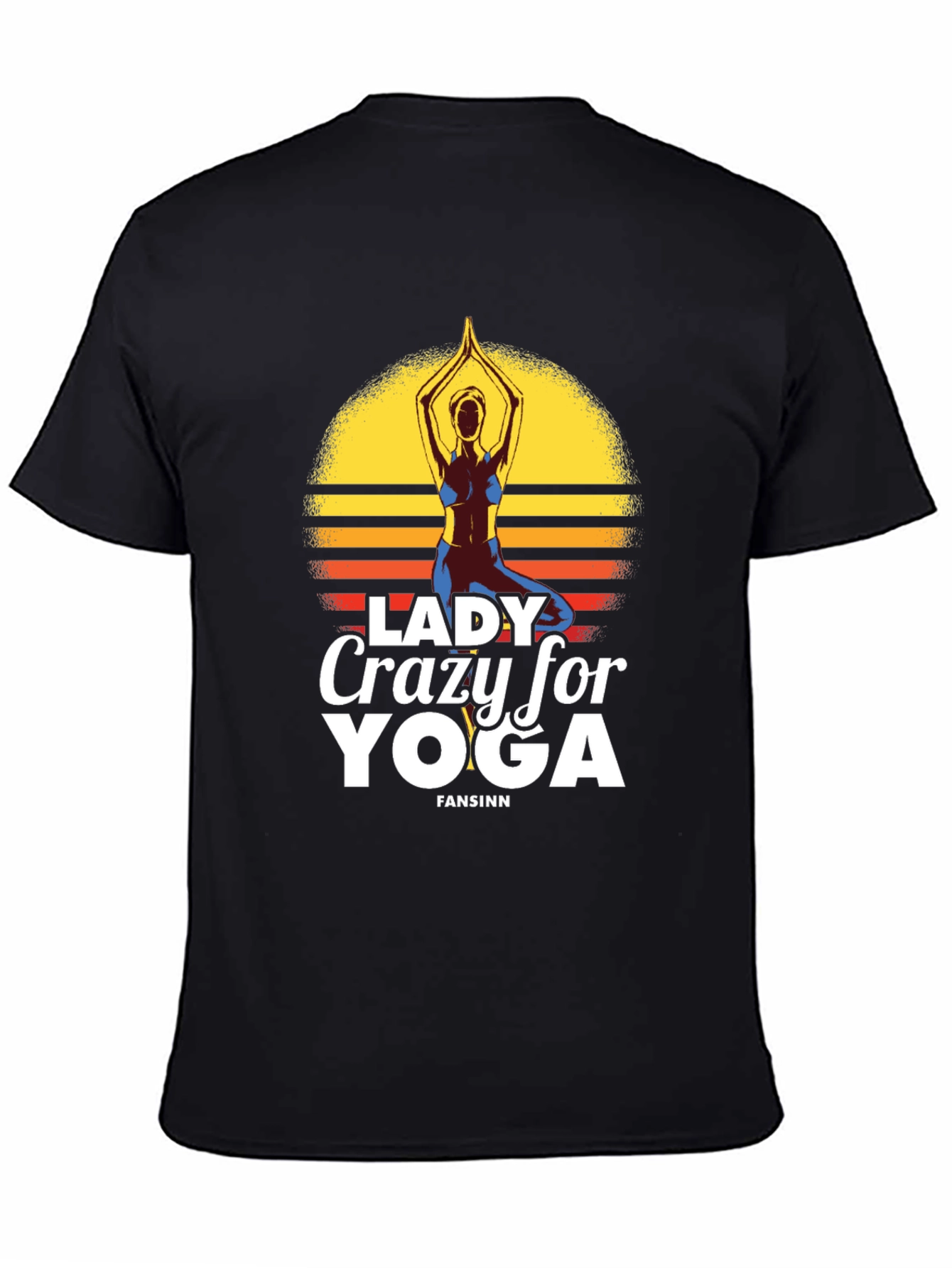 Lady Crazy For Yoga Black T-Shirt