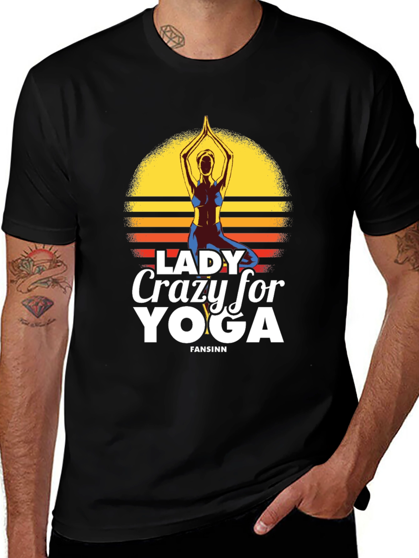 Lady Crazy For Yoga Black T-Shirt
