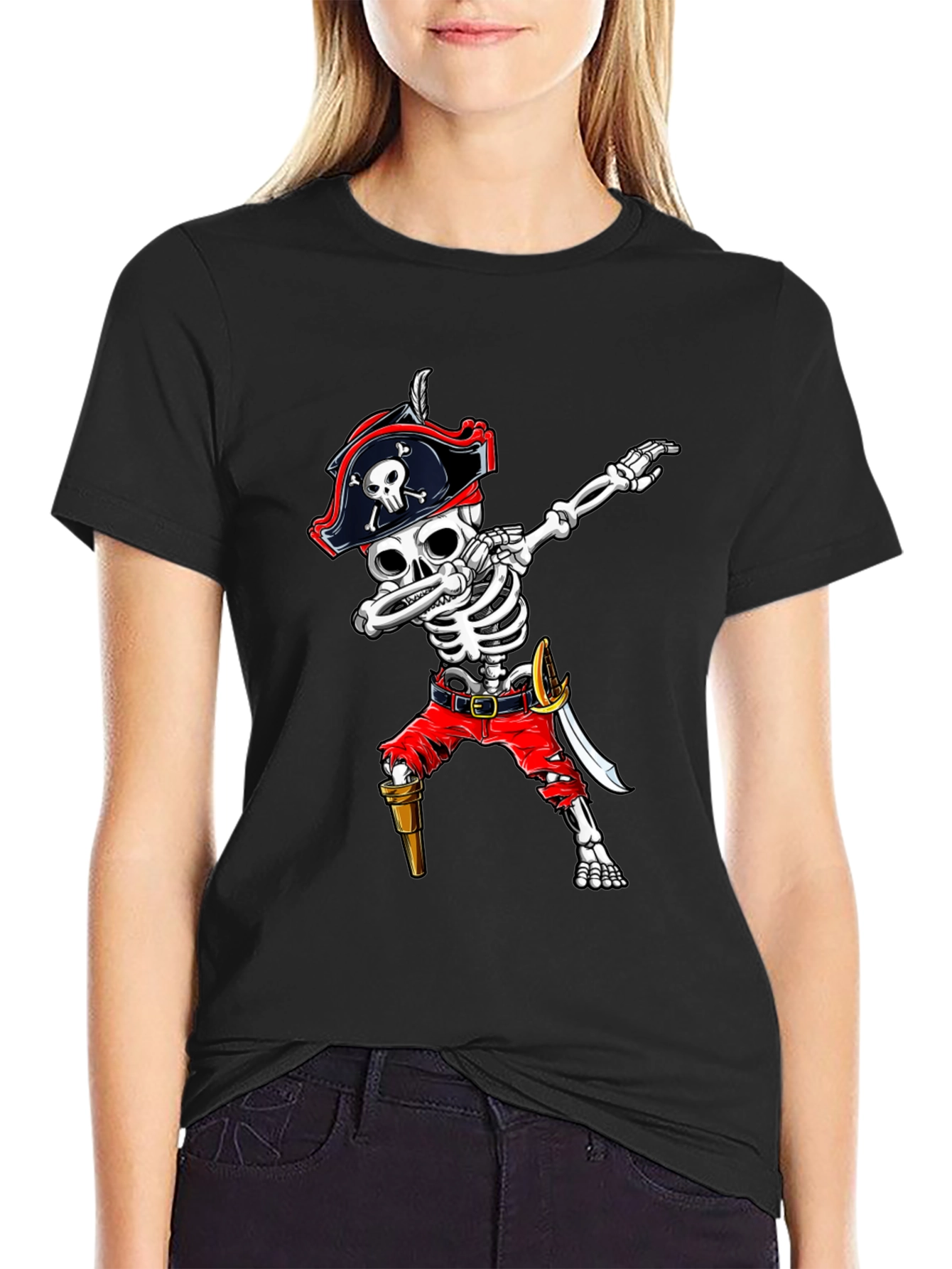 Pirate Skeleton Dab Graphic Tee - Black