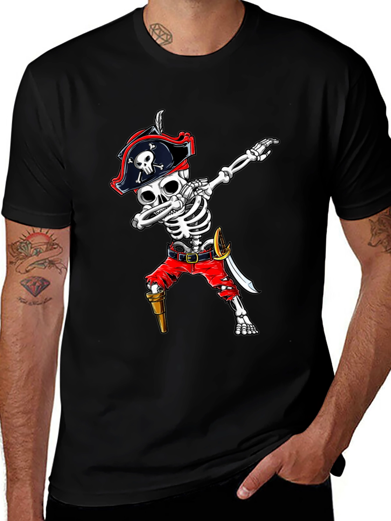 Pirate Skeleton Dab Graphic Tee - Black
