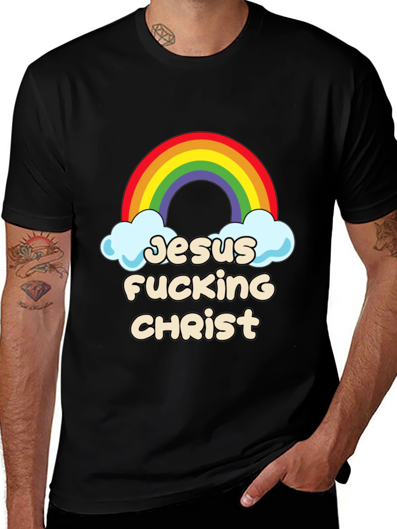 Jesus Fucking Christ Rainbow Graphic Tee