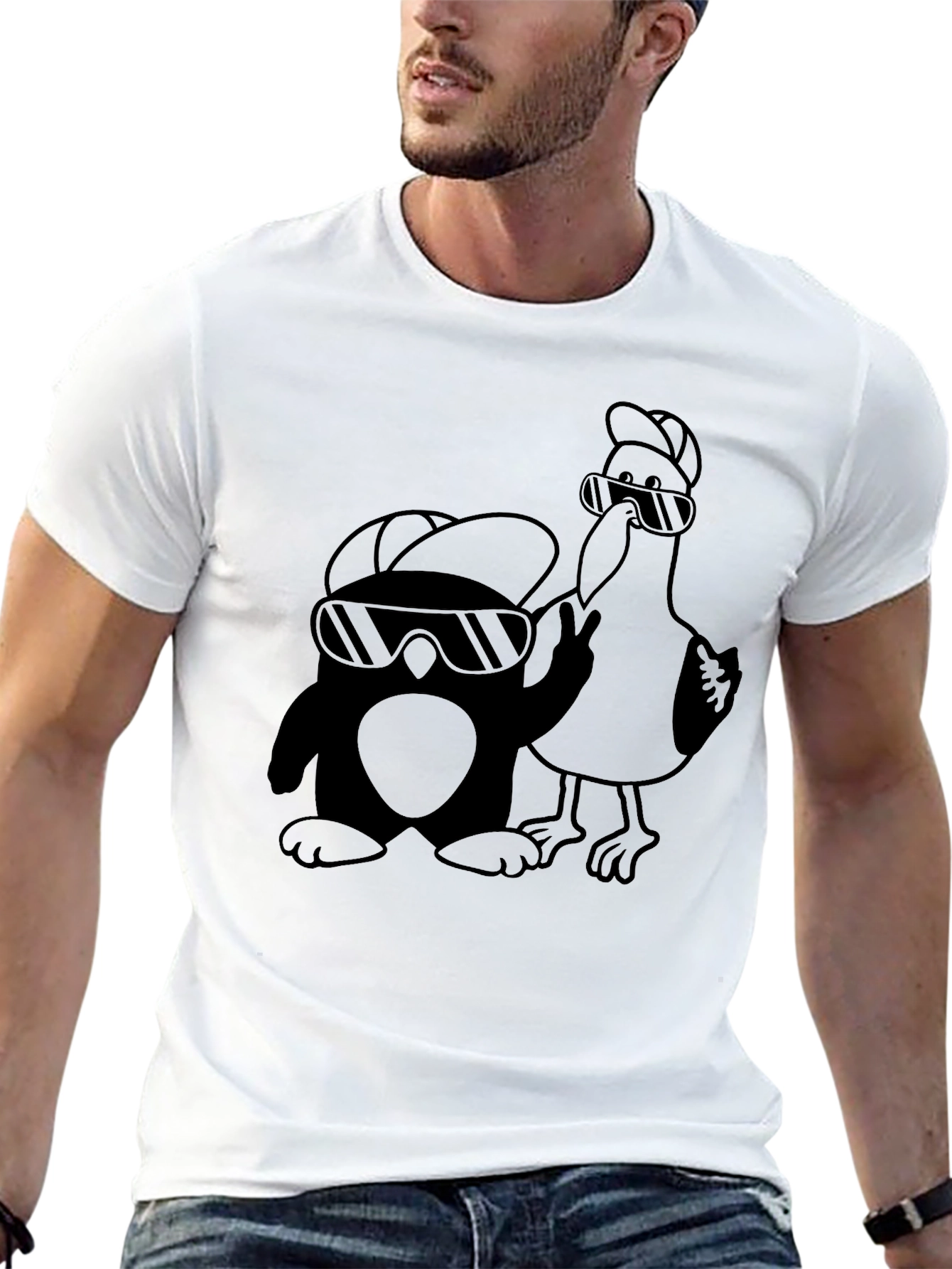 Cool Penguin & Seagull Graphic Tee