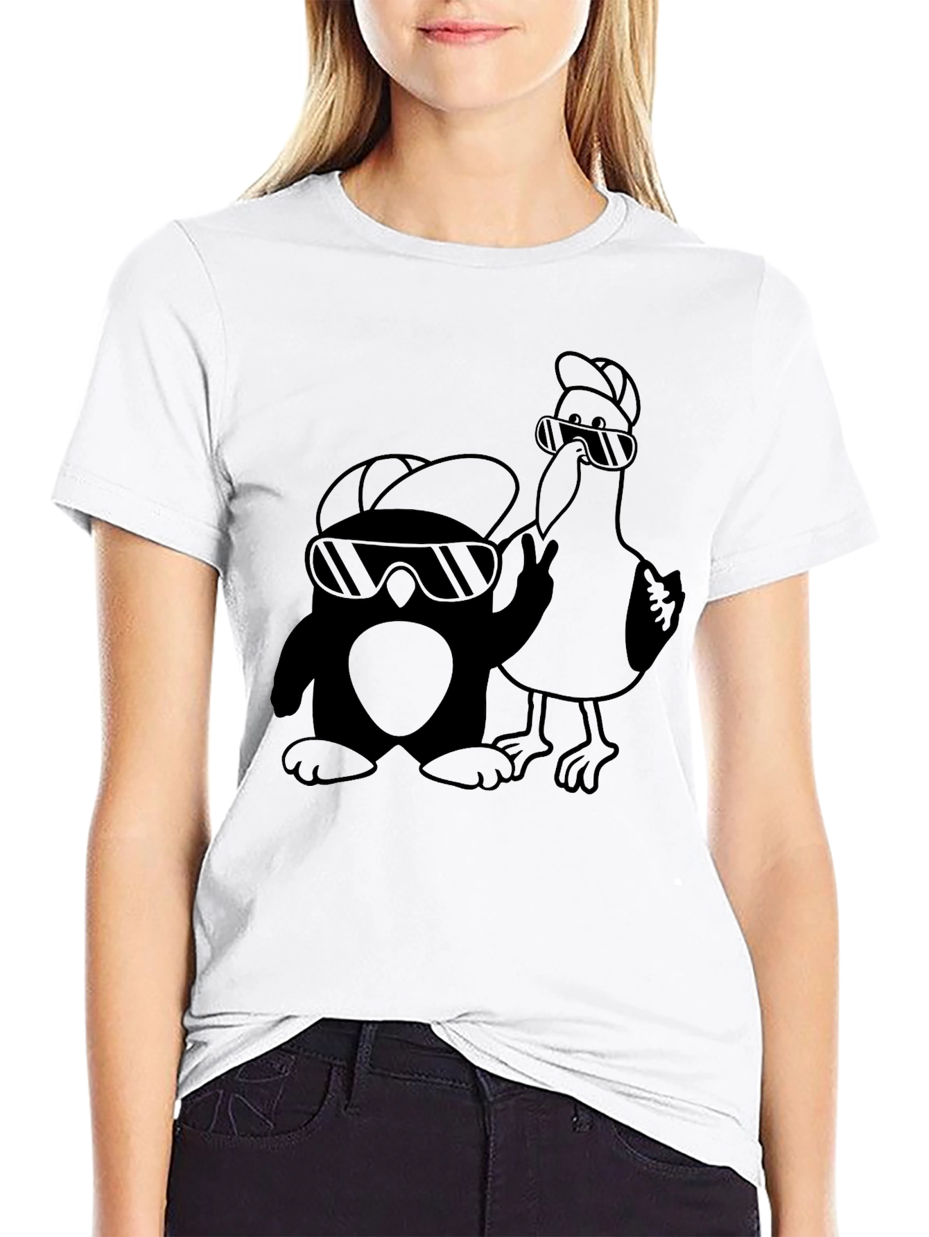Cool Penguin & Seagull Graphic Tee