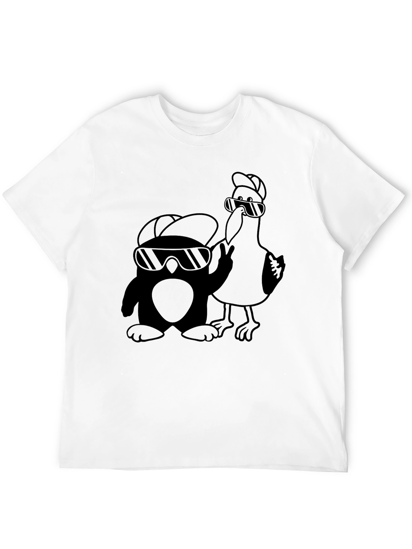 Cool Penguin & Seagull Graphic Tee
