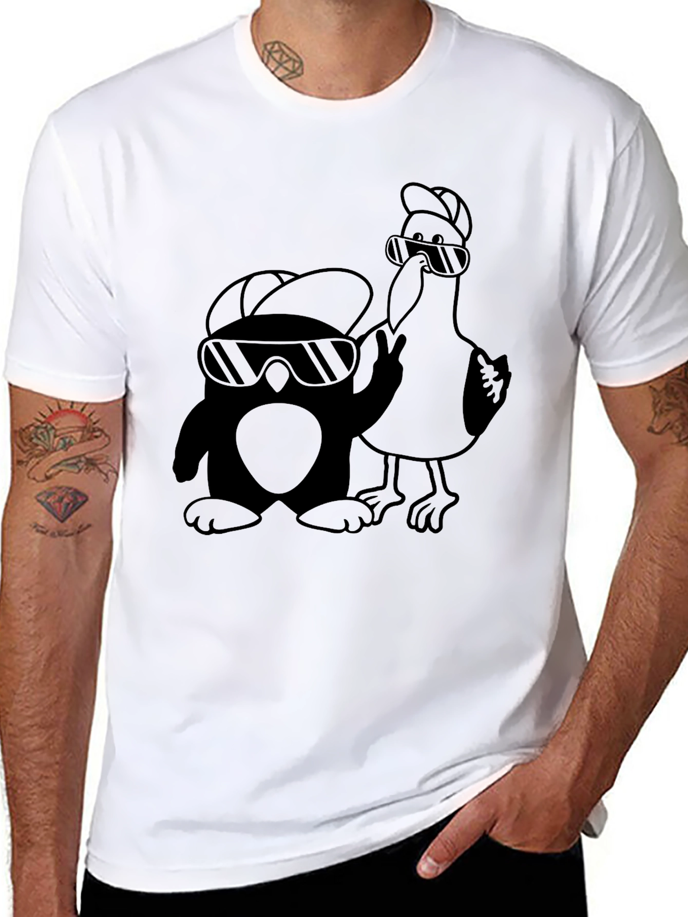 Cool Penguin & Seagull Graphic Tee