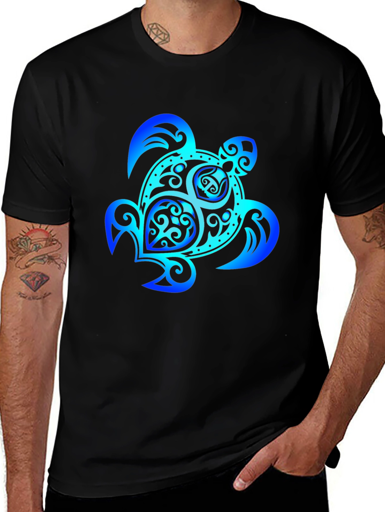 Blue Turtle Graphic Black Tee