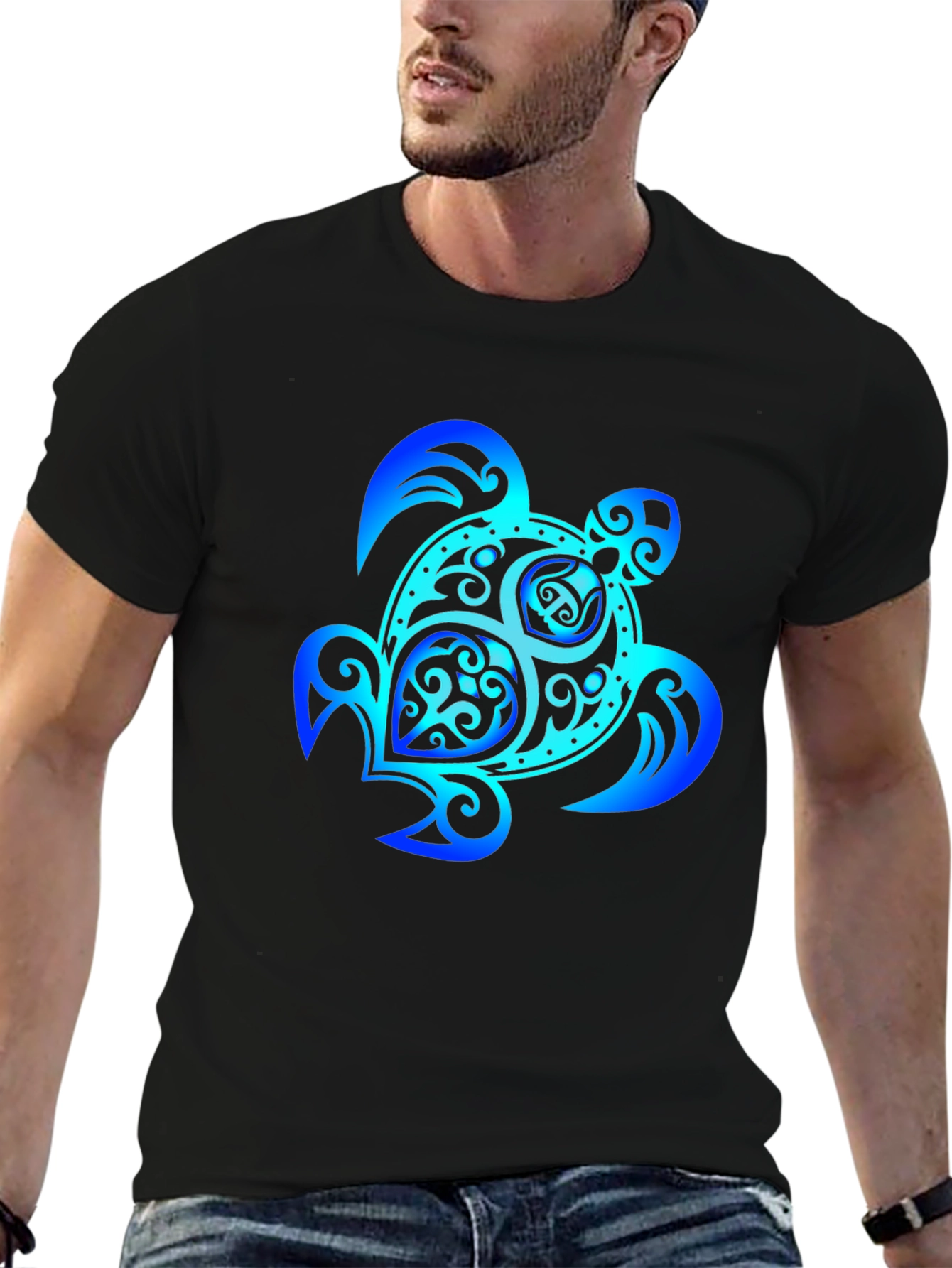 Blue Turtle Graphic Black Tee