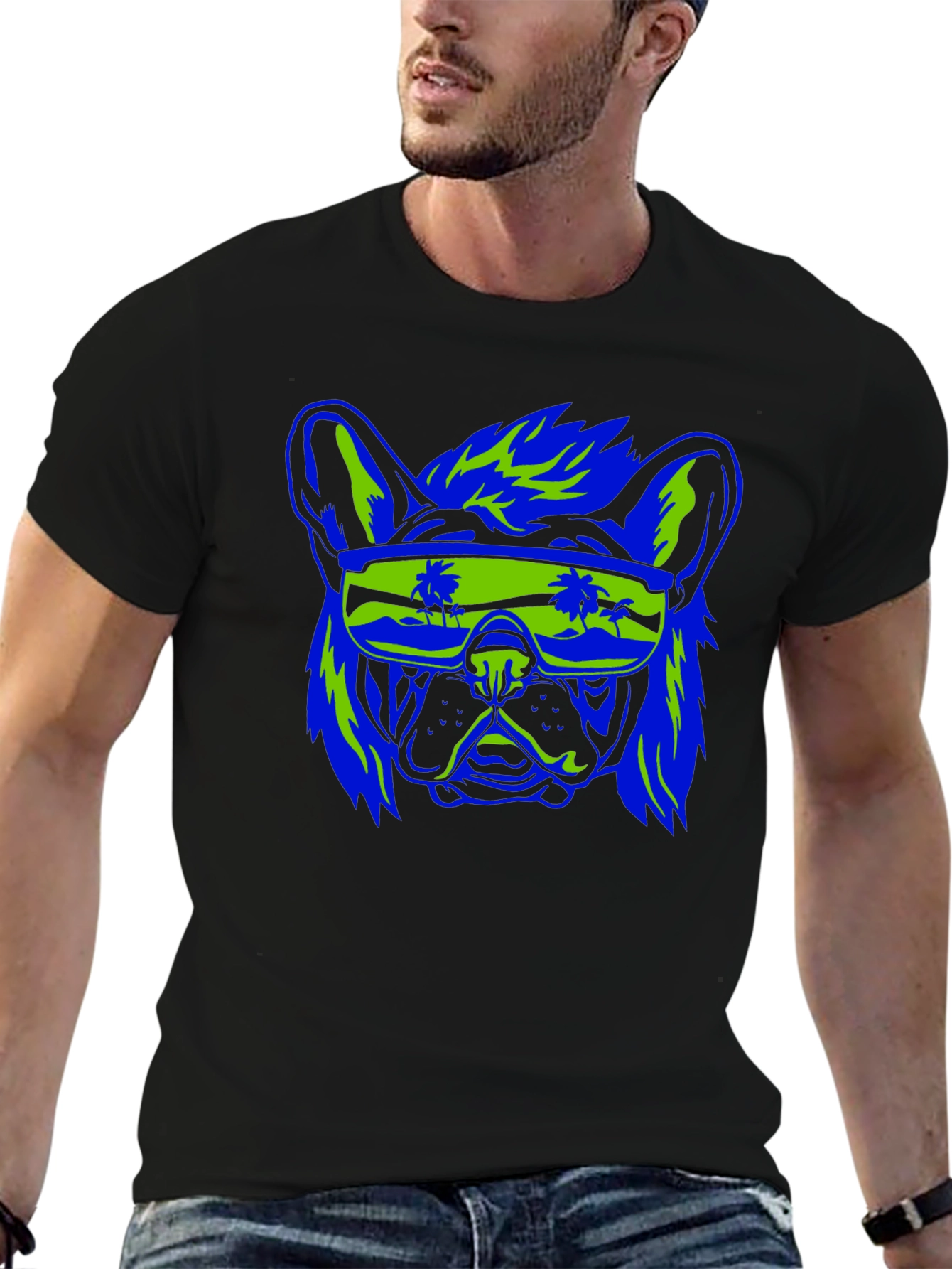 Cool Dog Graphic Tee - Retro Vibe Black Shirt