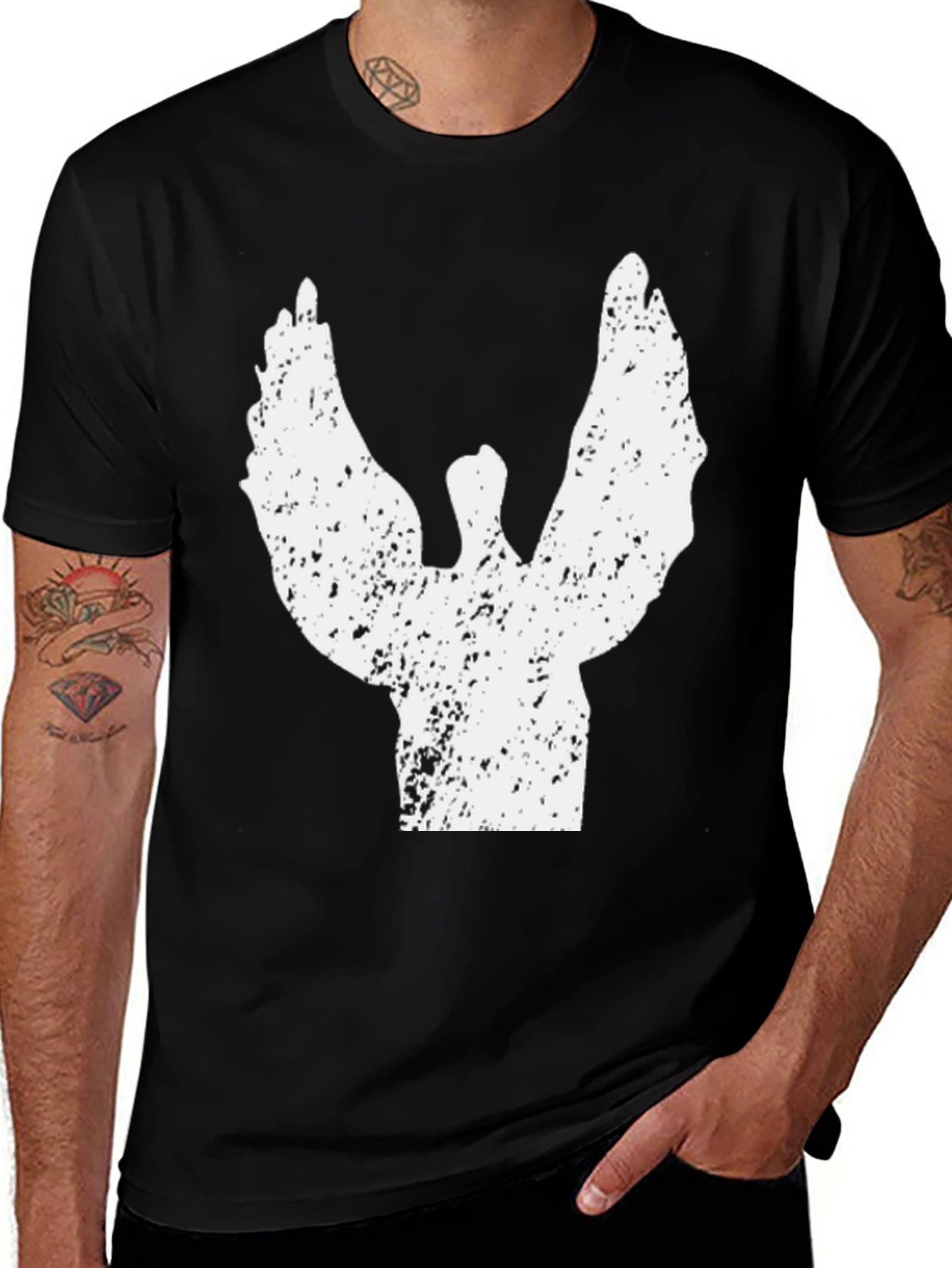 Grunge Angel Wings Graphic Black Tee