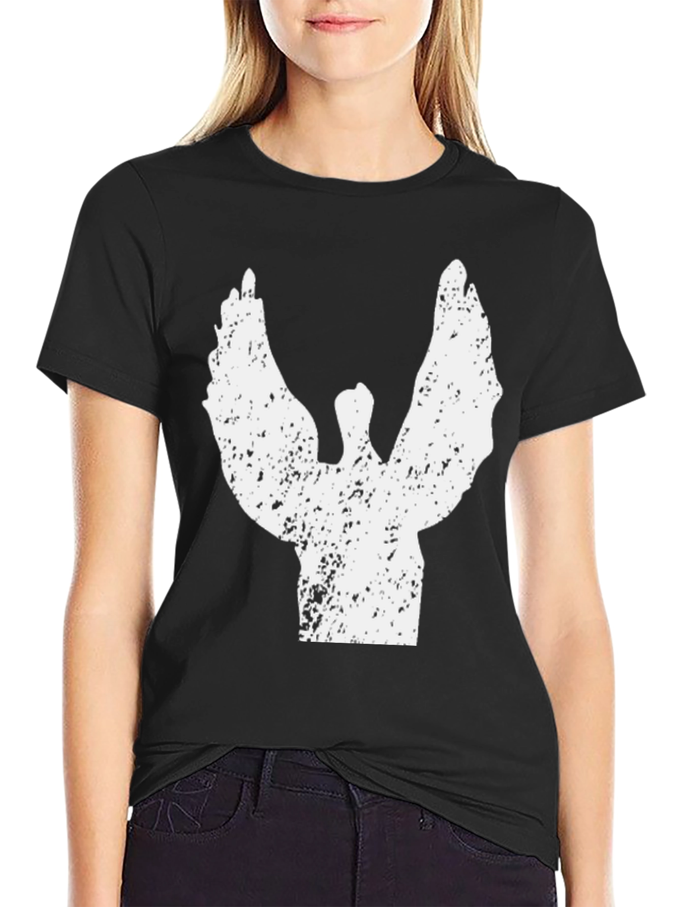 Grunge Angel Wings Graphic Black Tee