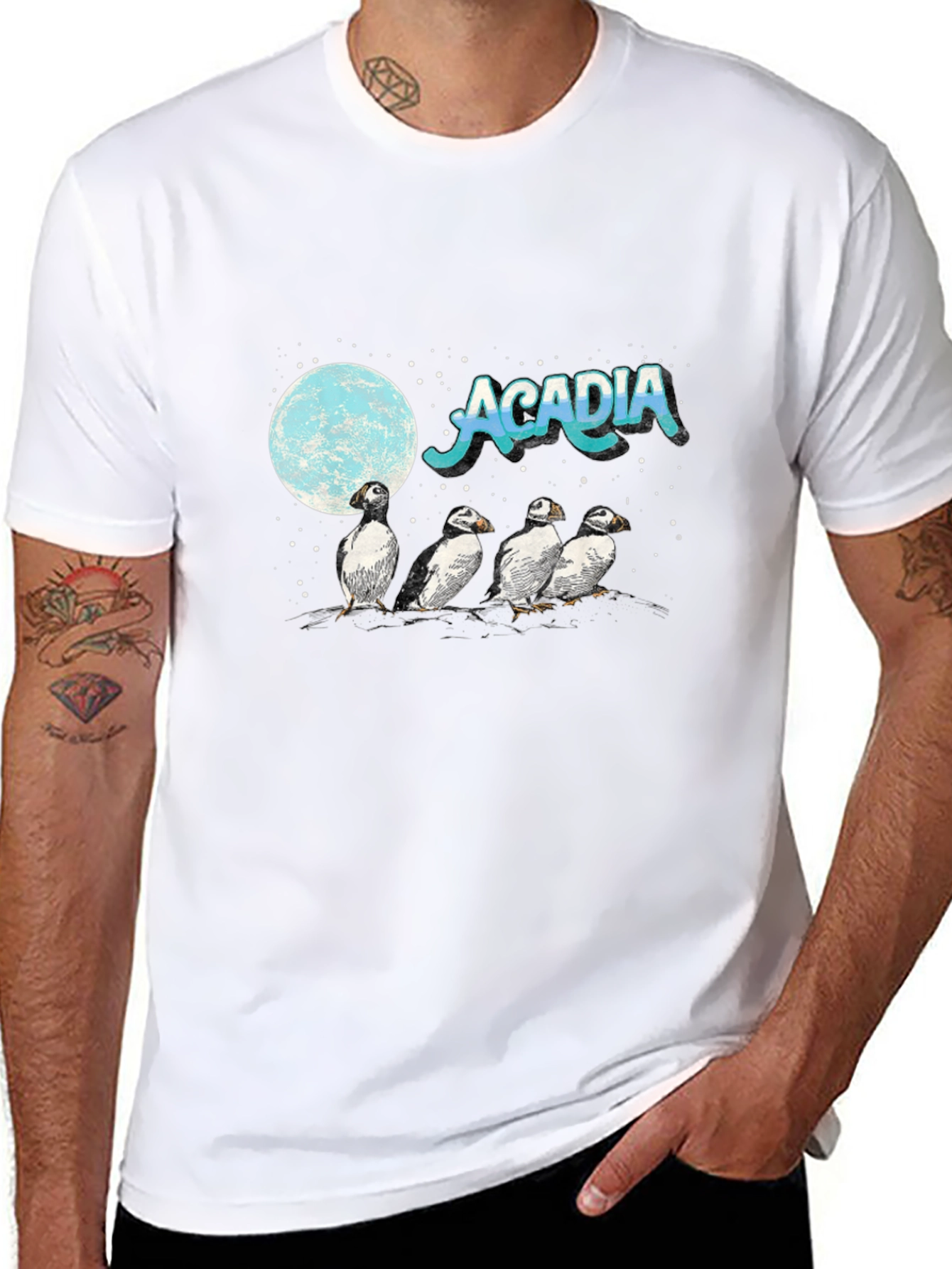 Acadia Puffin Moon Black T-Shirt