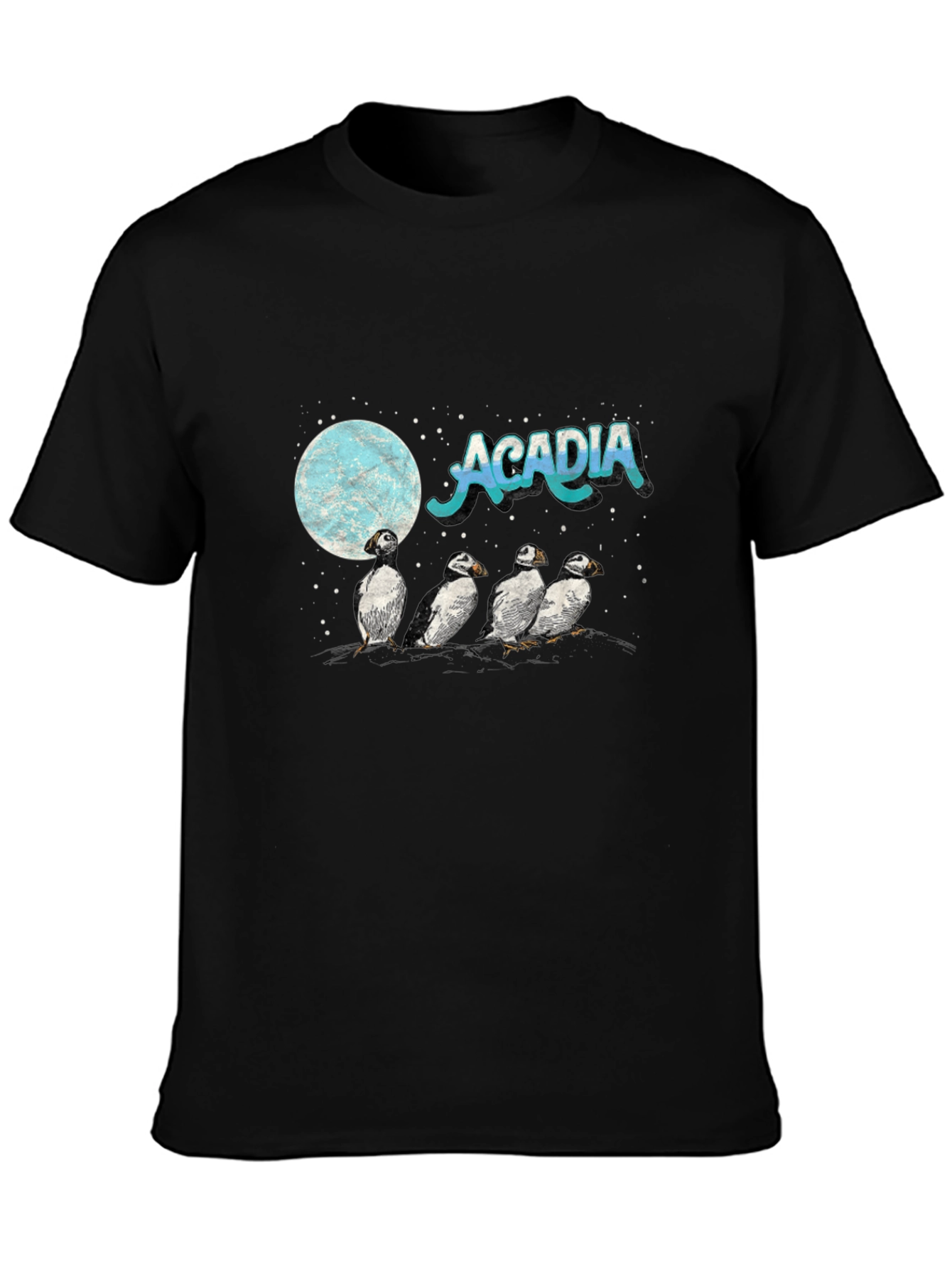 Acadia Puffin Moon Black T-Shirt