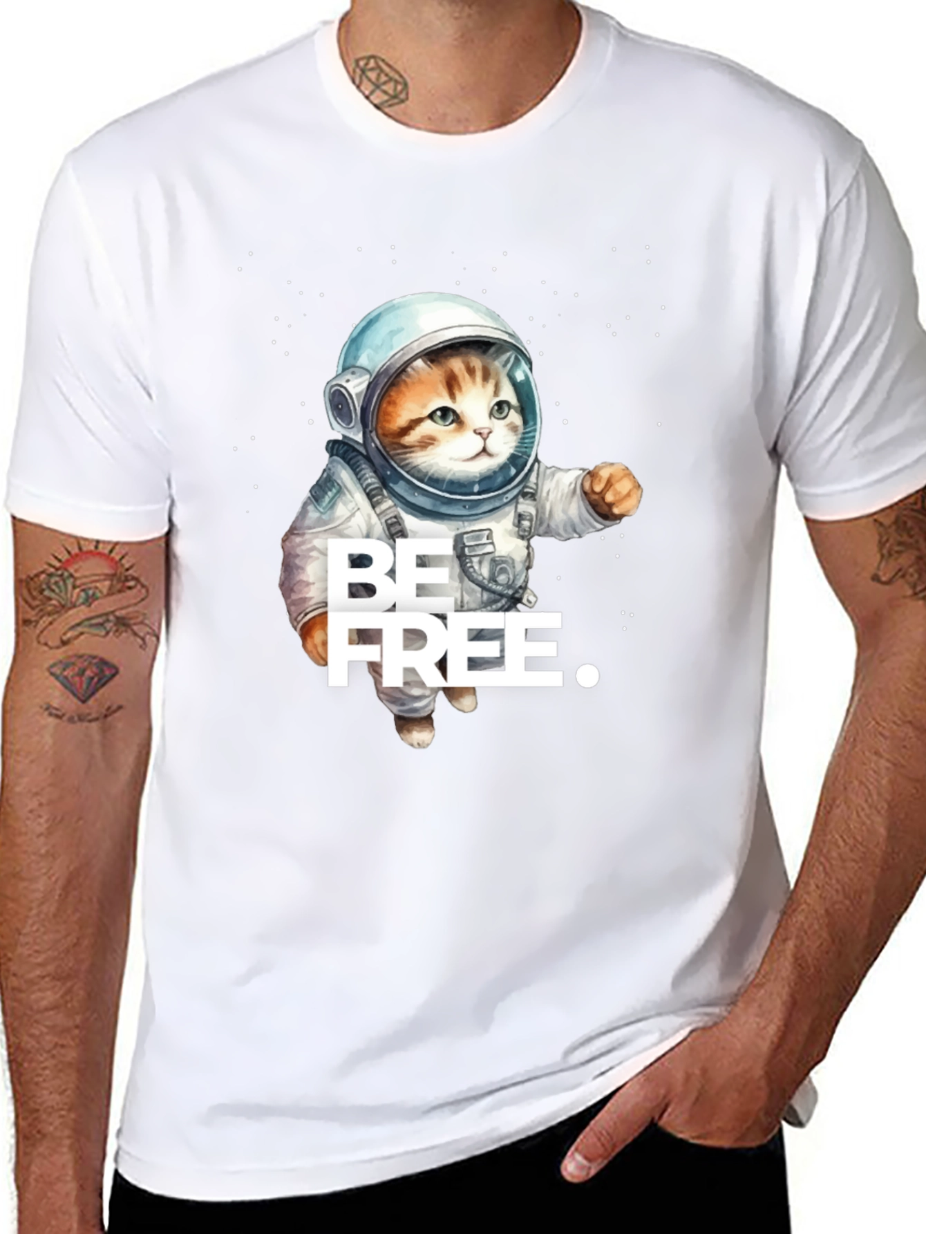 Cat Astronaut T-Shirt - Be Free Design
