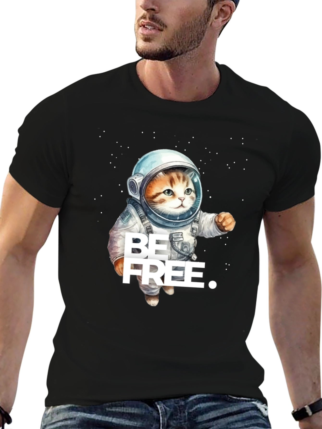 Cat Astronaut T-Shirt - Be Free Design