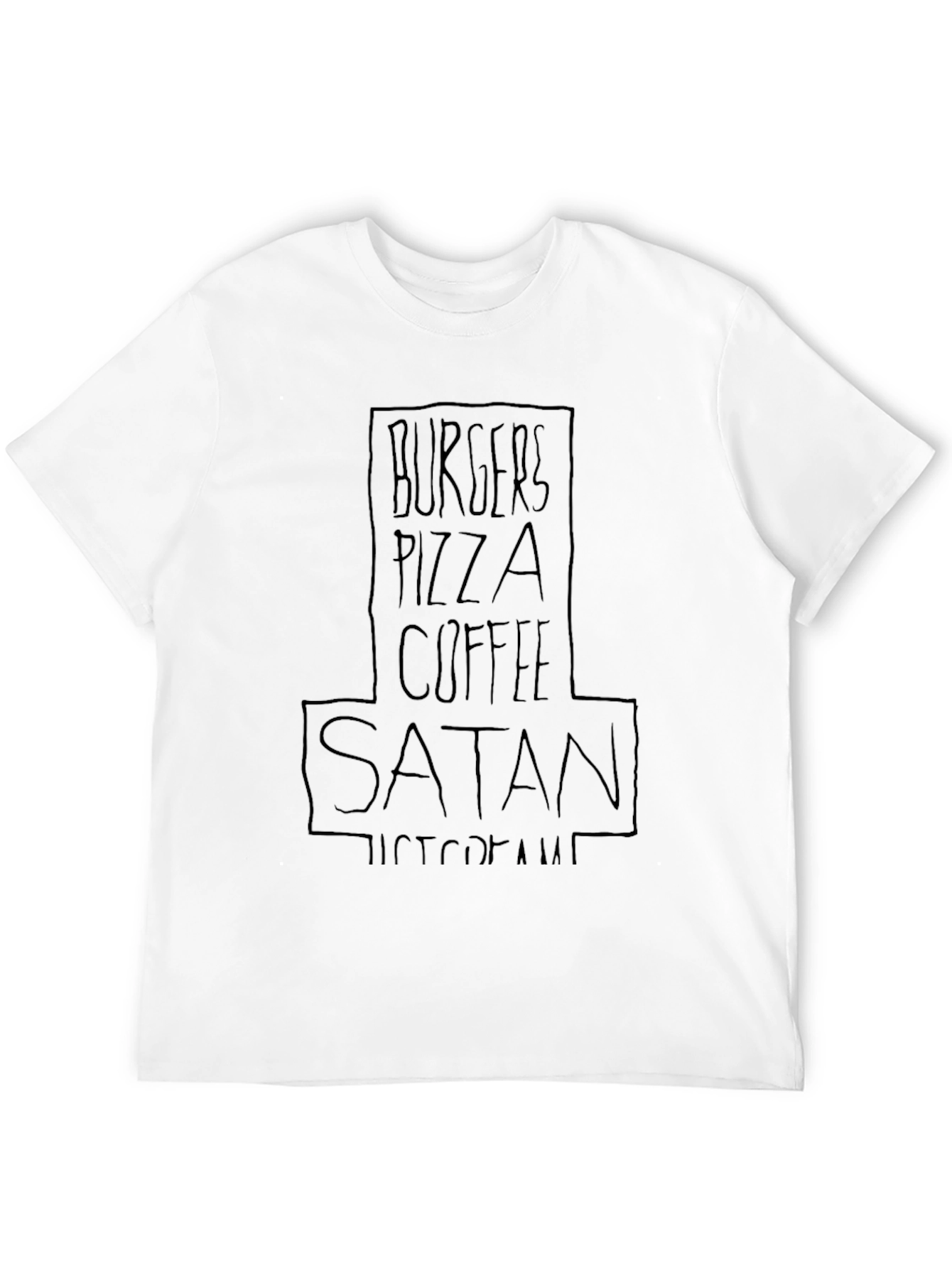 Burgers Pizza Coffee Satan T-Shirt - Black Tee