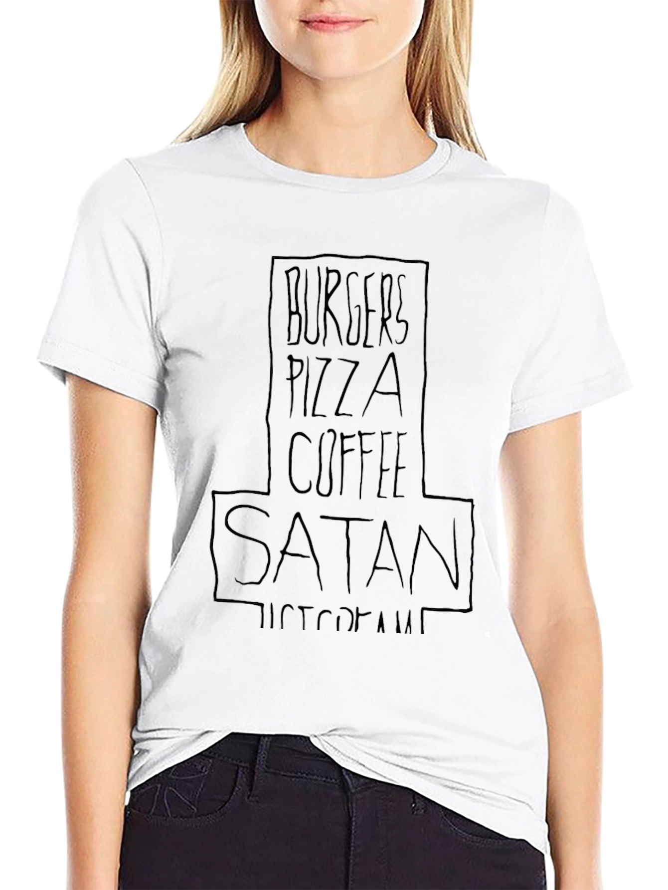 Burgers Pizza Coffee Satan T-Shirt - Black Tee