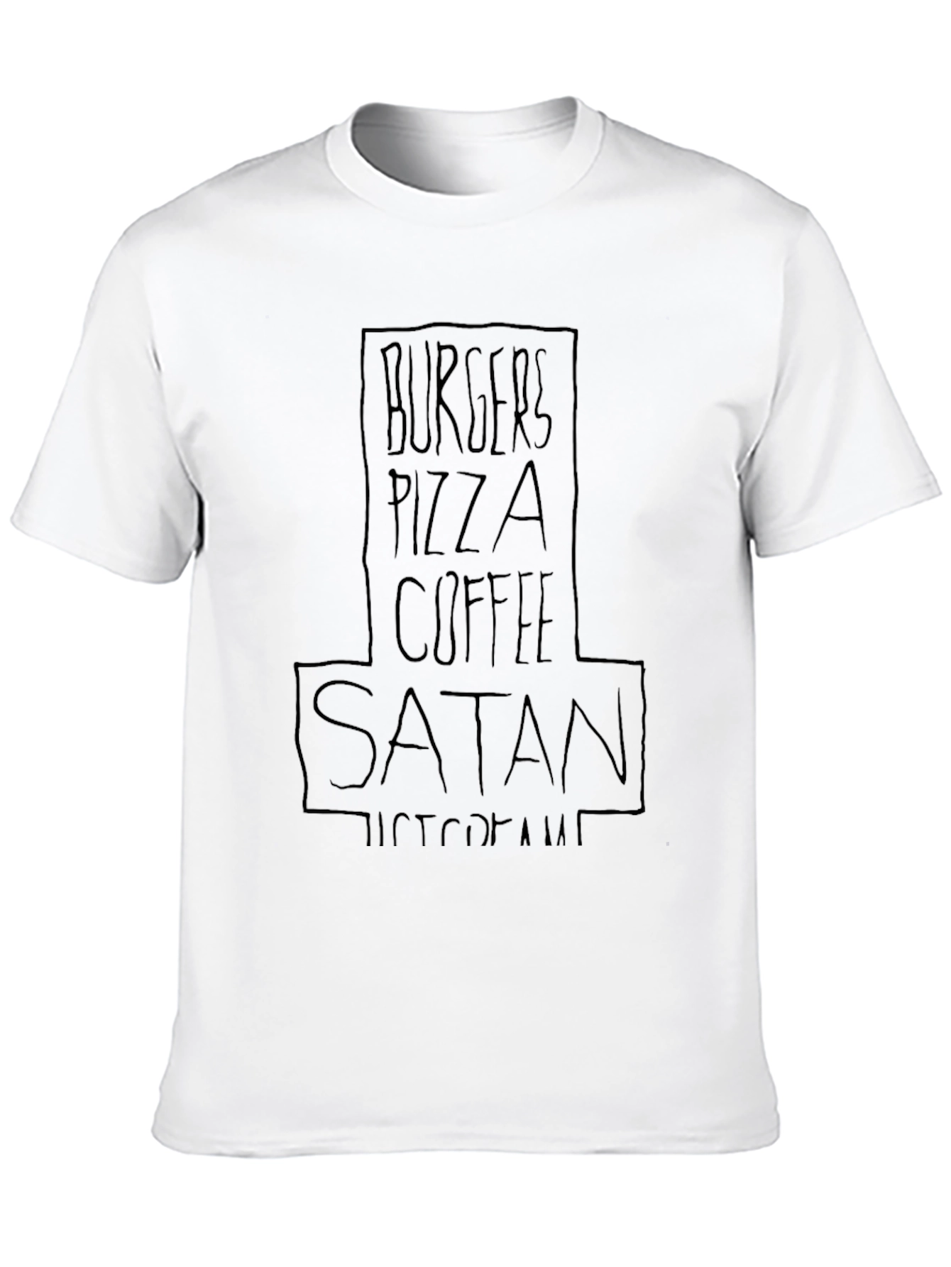 Burgers Pizza Coffee Satan T-Shirt - Black Tee