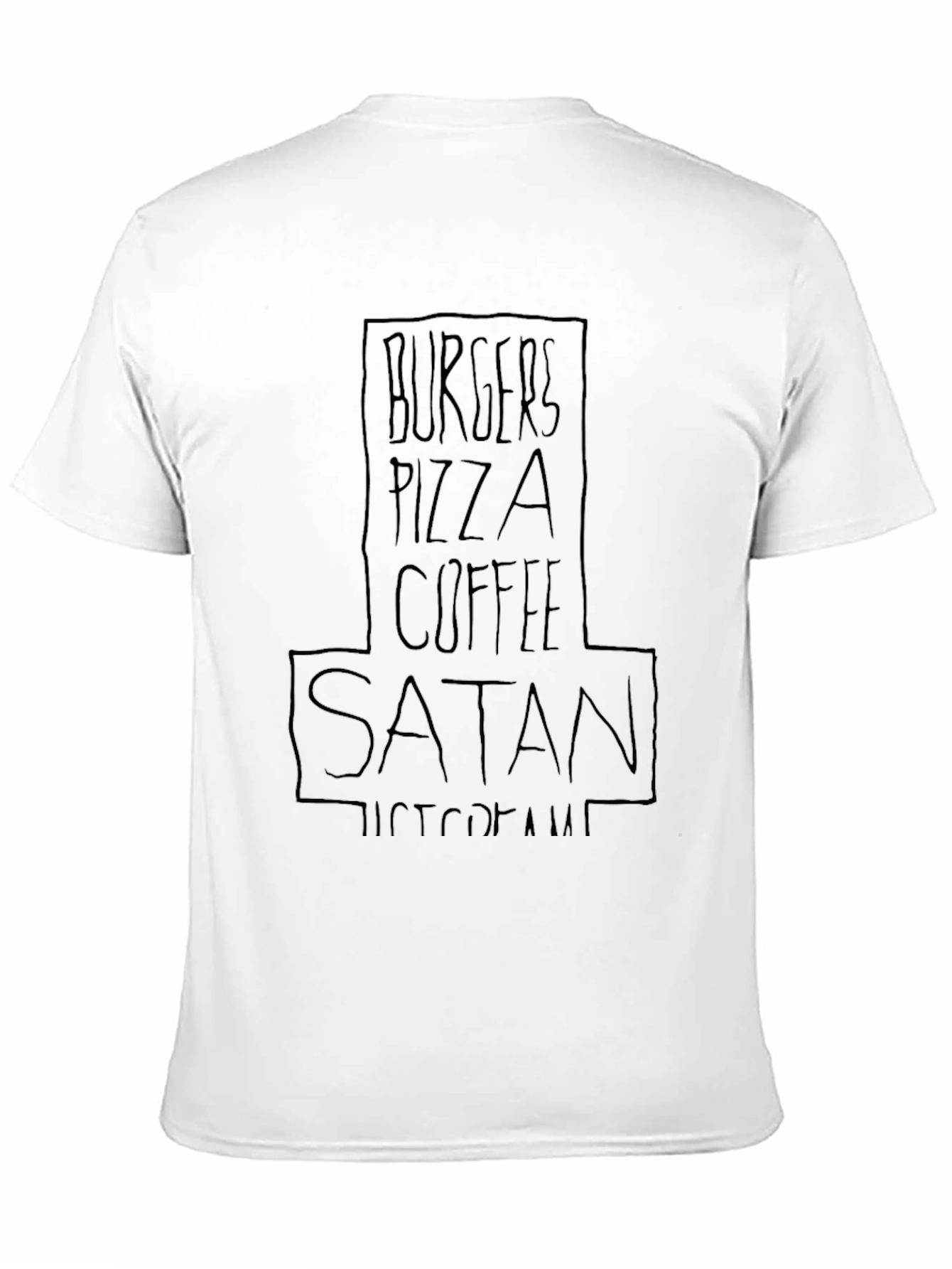 Burgers Pizza Coffee Satan T-Shirt - Black Tee
