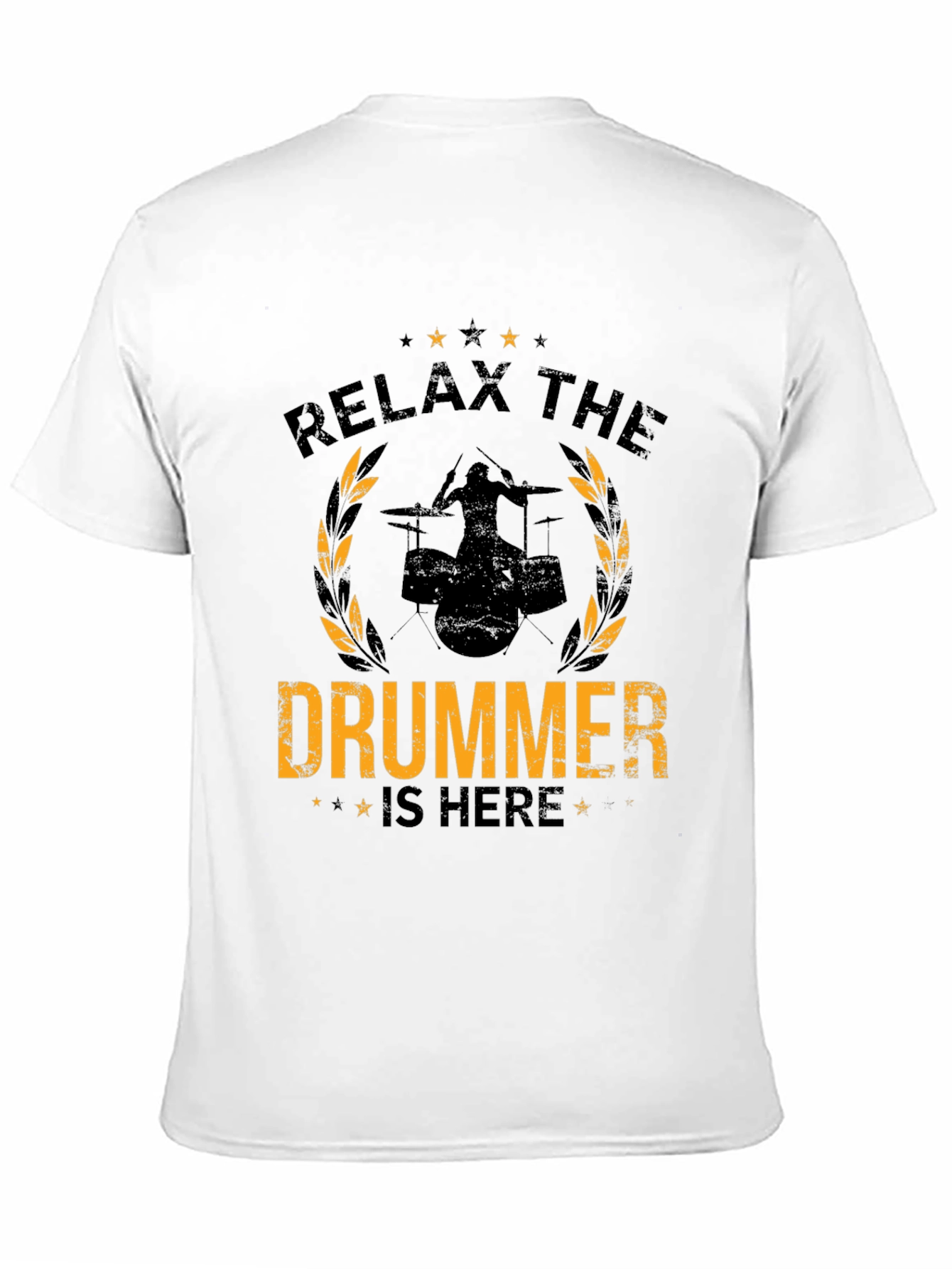 Relax the Drummer is Here Black Graphic Tee