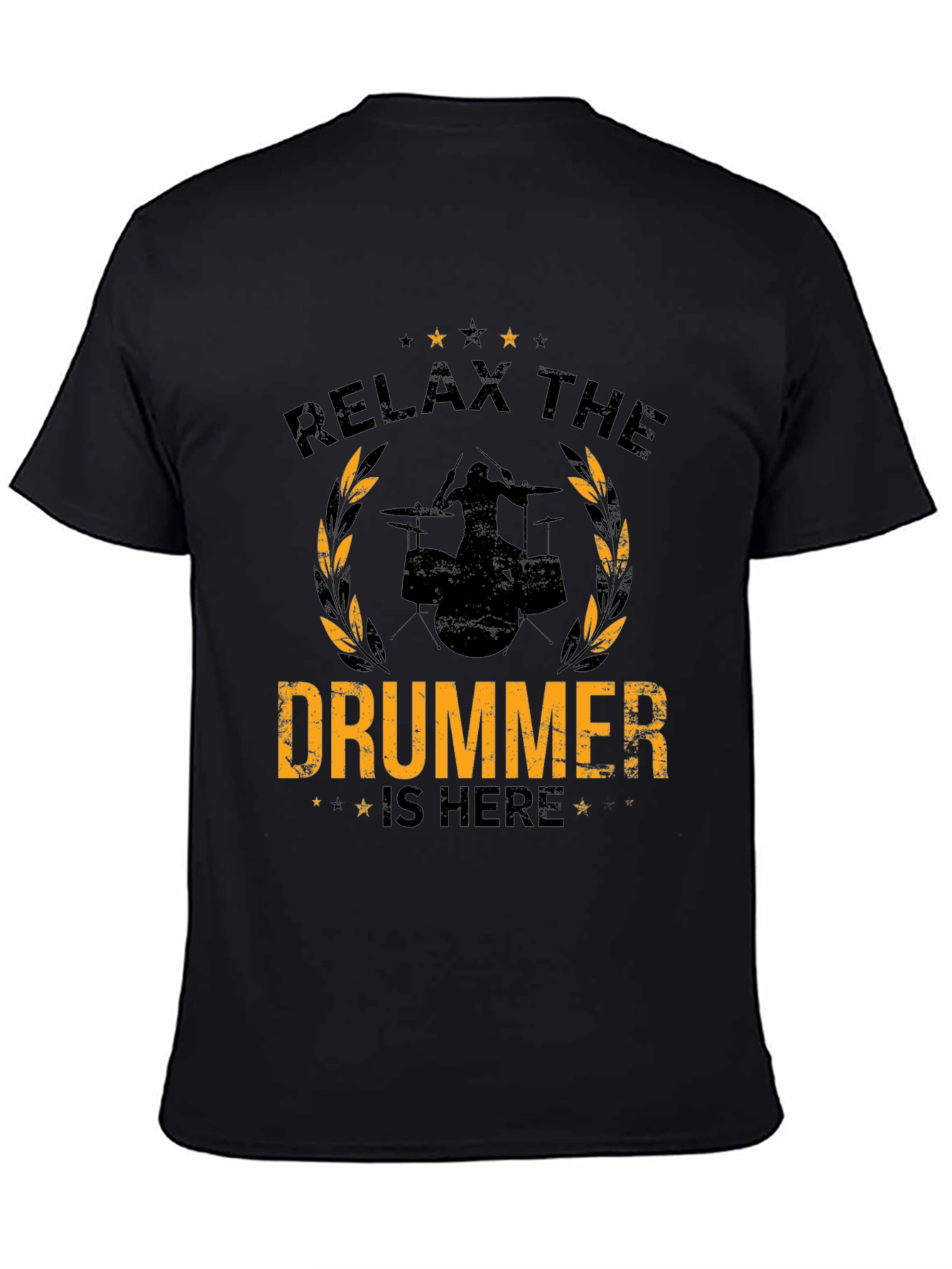 Relax the Drummer is Here Black Graphic Tee