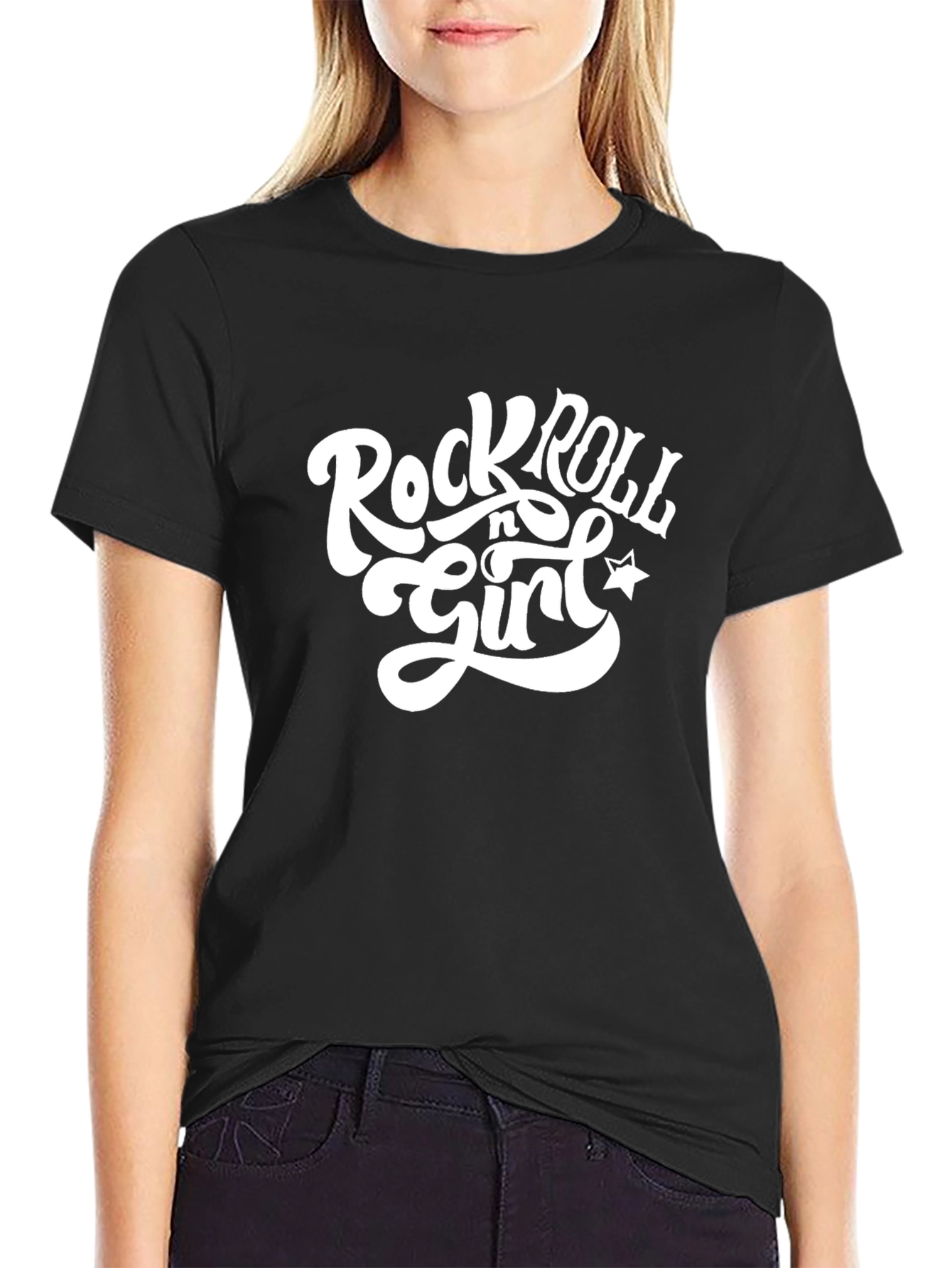 Rock n Roll Girl Black Cotton T-Shirt