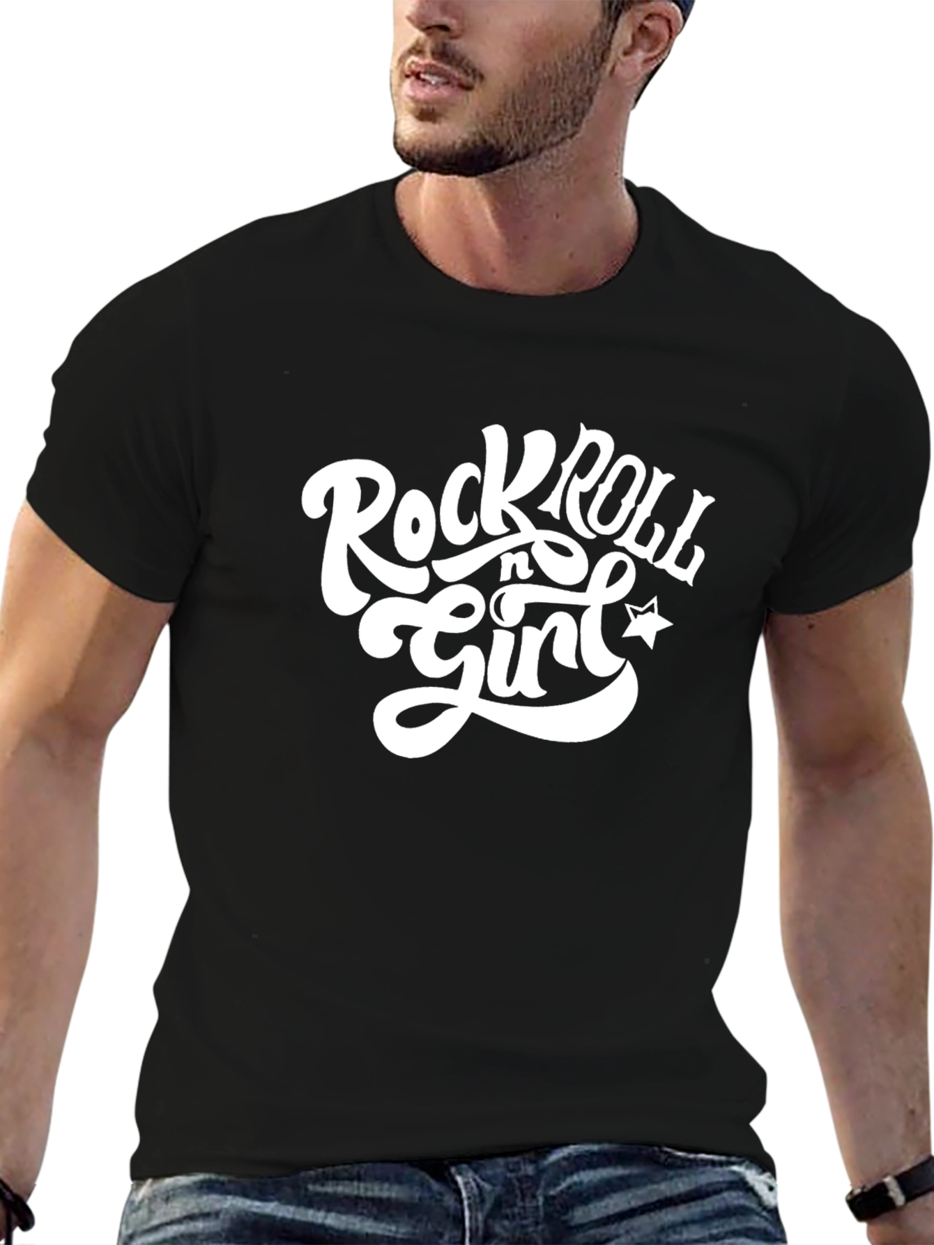 Rock n Roll Girl Black Cotton T-Shirt