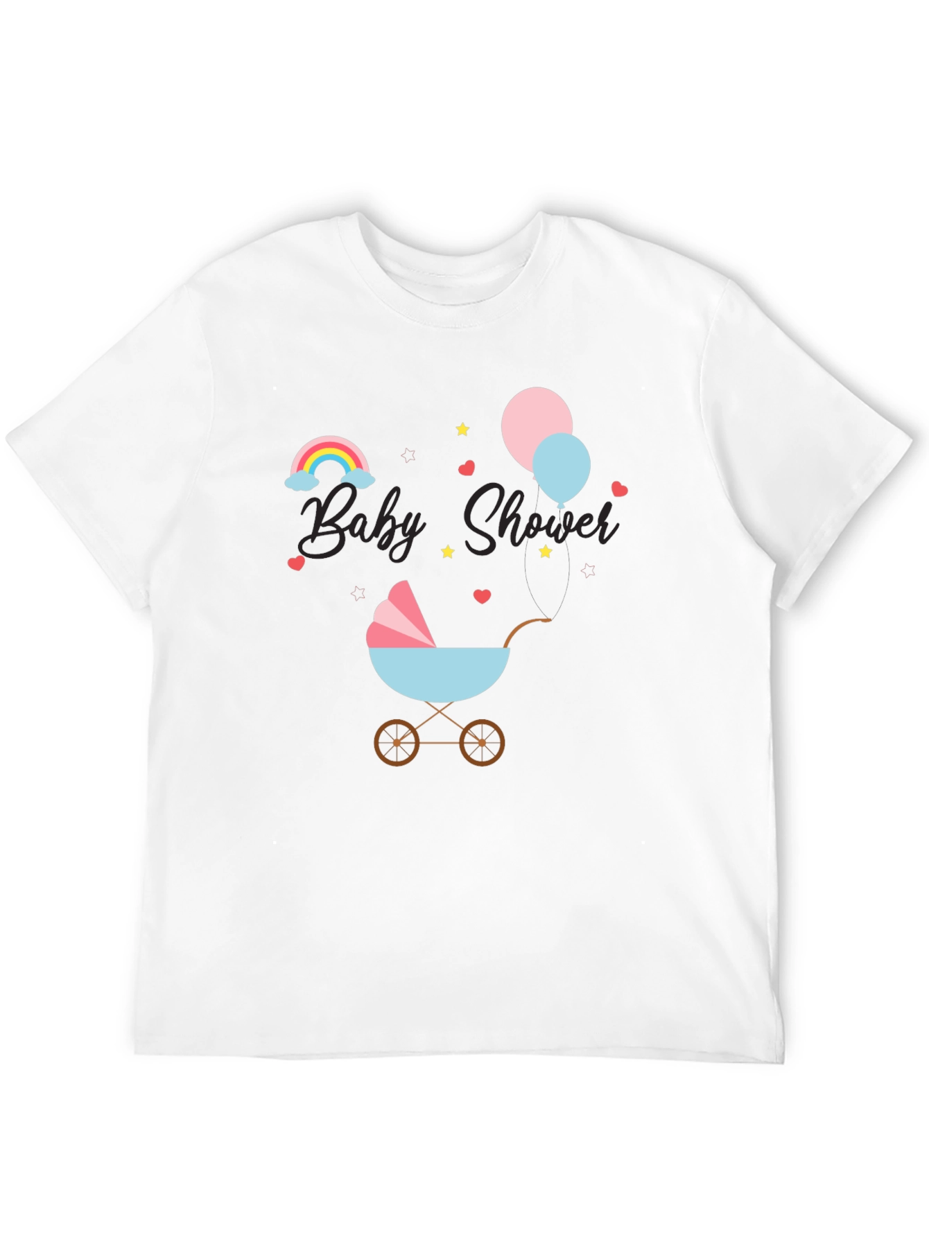 Baby Shower T-Shirt with Rainbow & Stroller Design