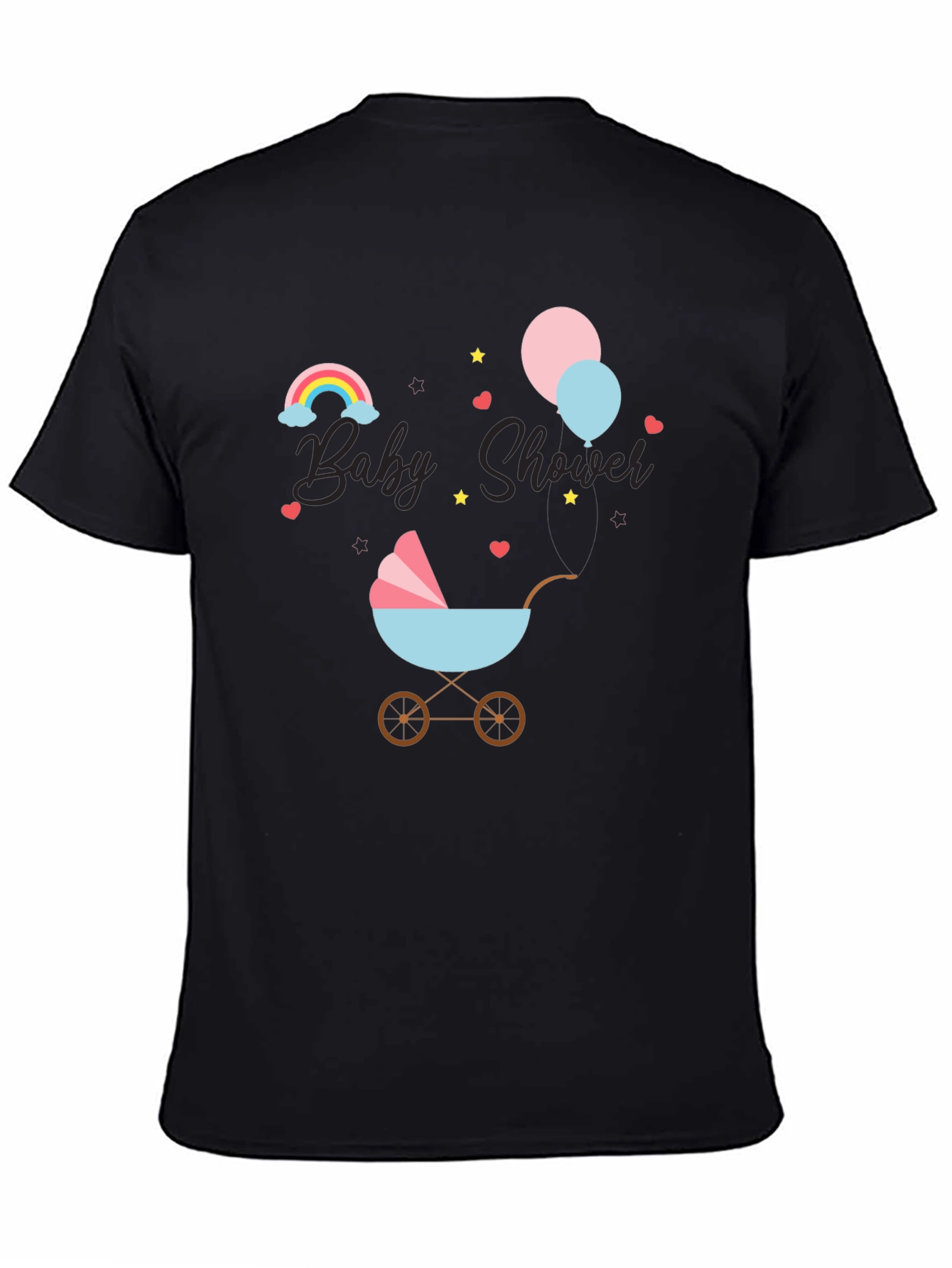 Baby Shower T-Shirt with Rainbow & Stroller Design