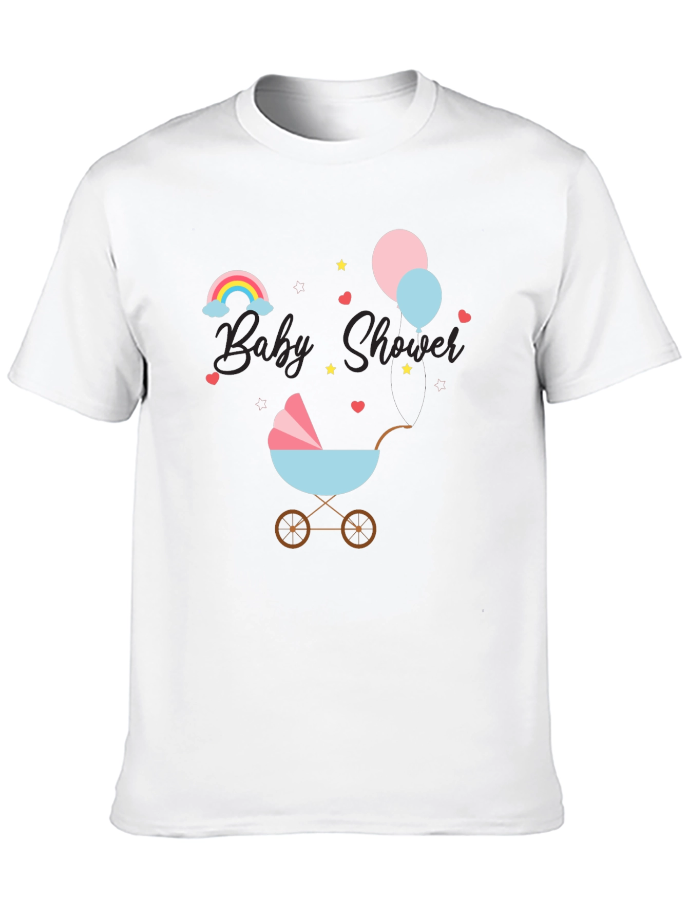 Baby Shower T-Shirt with Rainbow & Stroller Design