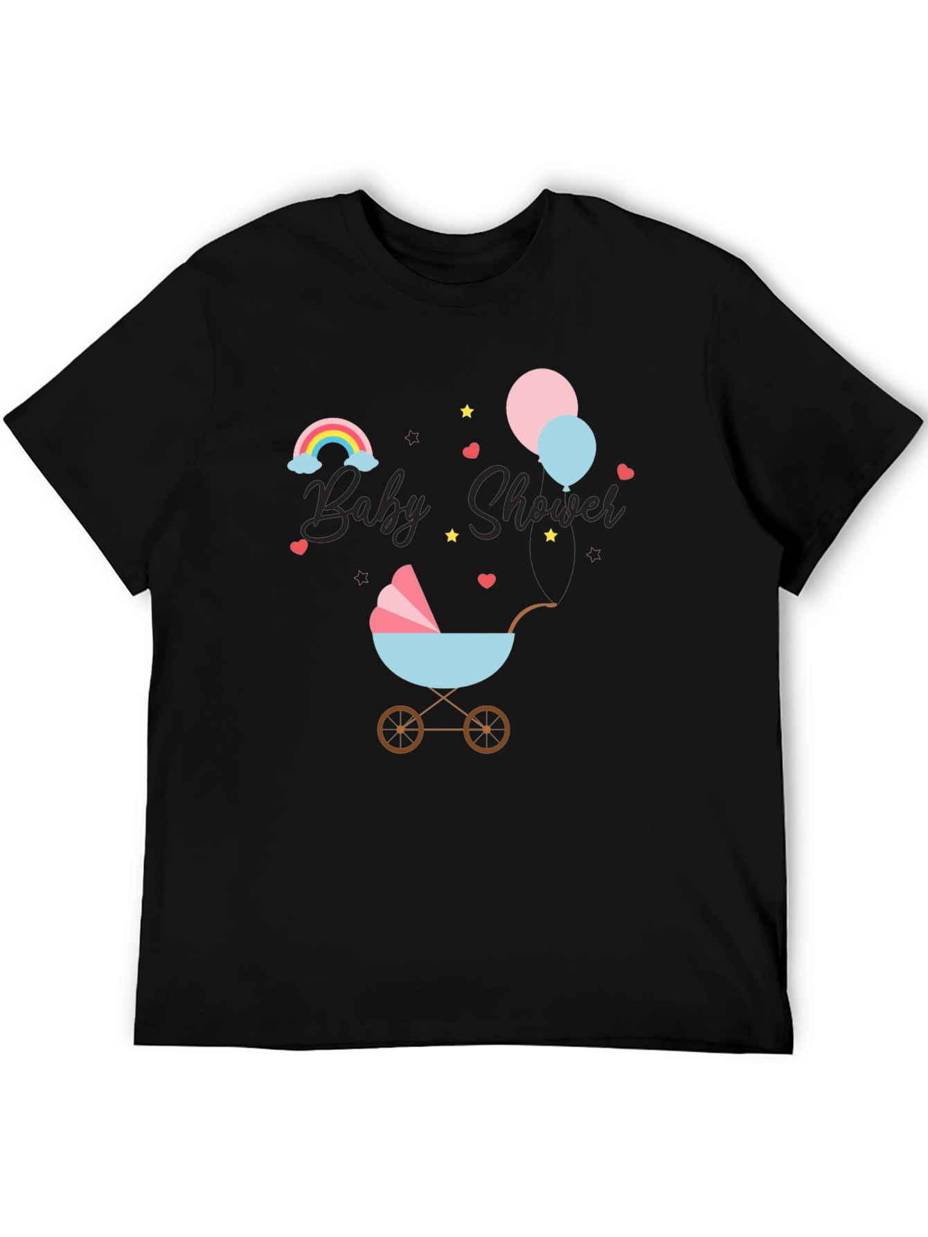Baby Shower T-Shirt with Rainbow & Stroller Design
